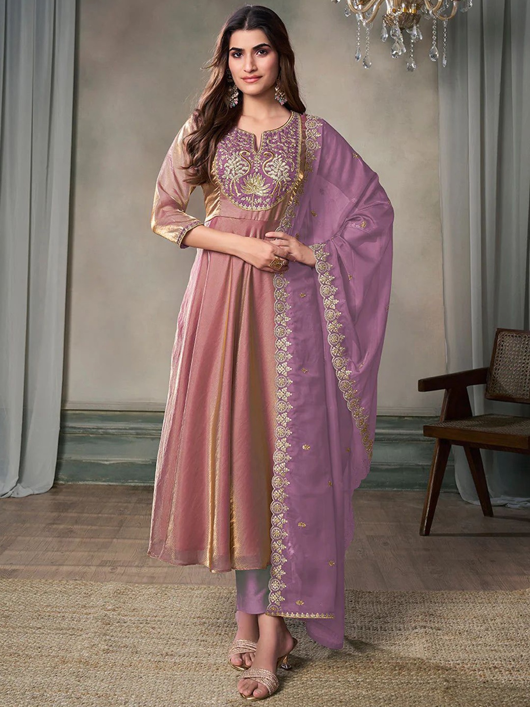 

RV CREATION Women Embroidered Regular Sequinned Kurta with Palazzos & With Dupatta, Purple