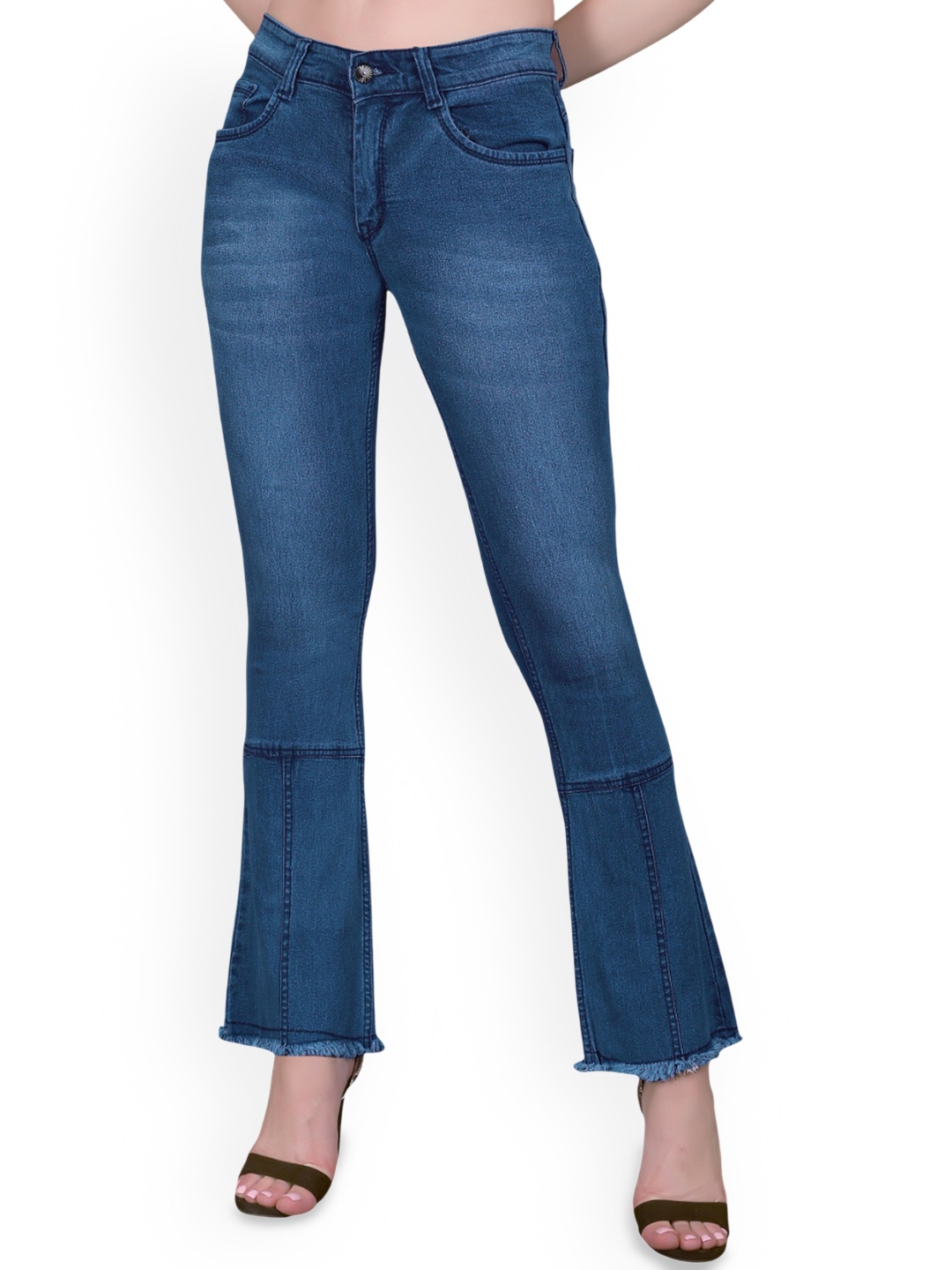 

CEFALU Women Comfort Bootcut Light Fade Stretchable Jeans, Blue
