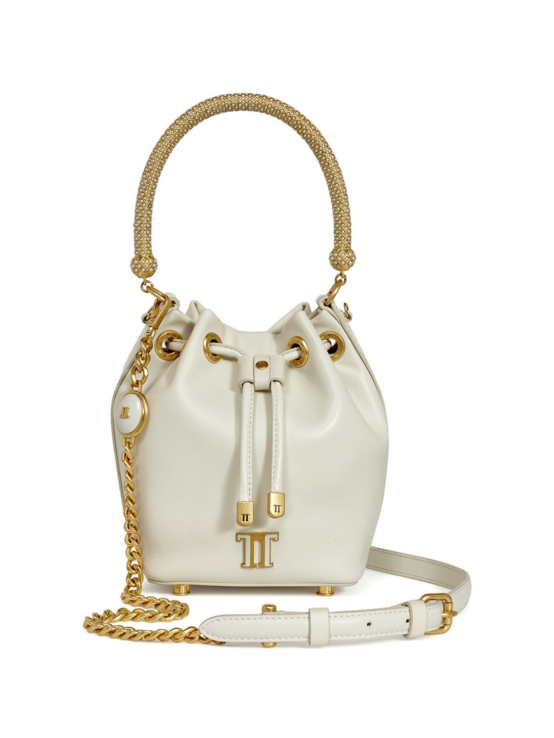 

Tarun Tahiliani Leather Bucket Hobo Bag, Cream