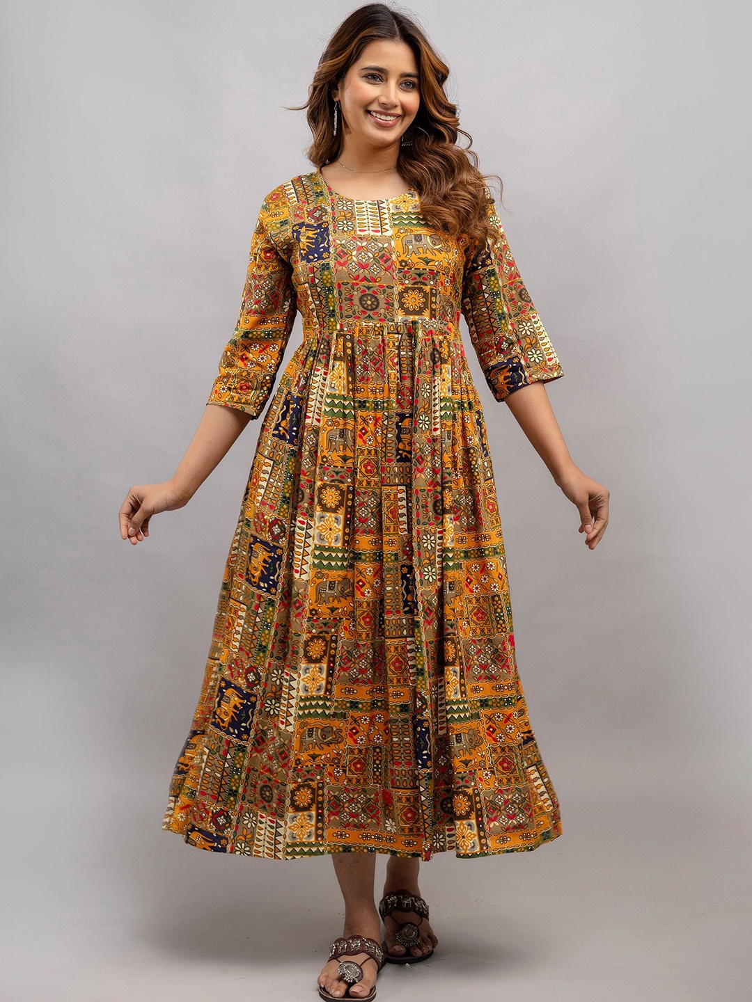 

Mialo fashion Women Maternity Cotton Fit and Flare Midi Dress, Mustard