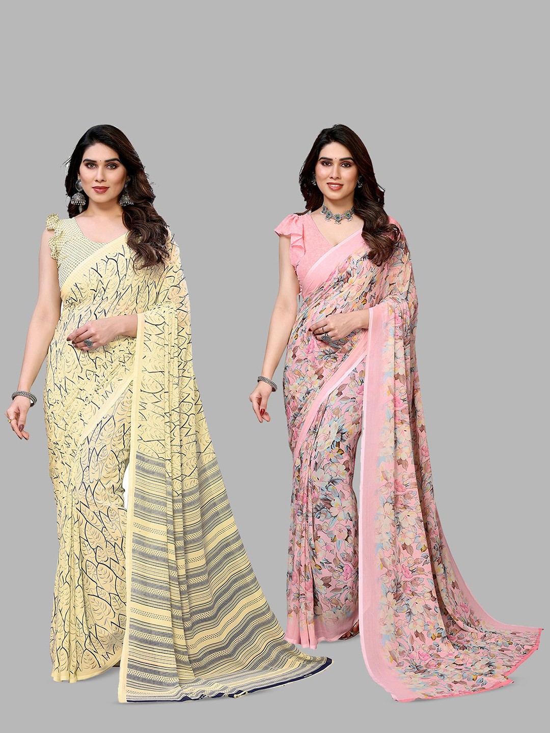 

Moda Rapido Floral Poly Georgette Saree, Pink