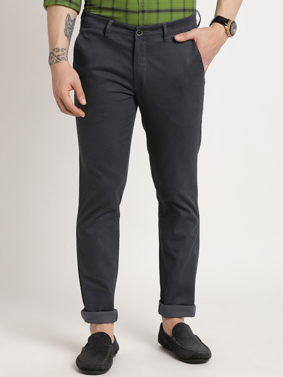 

Turtle Men Relaxed Tapered Fit Chinos Trousers, Grey