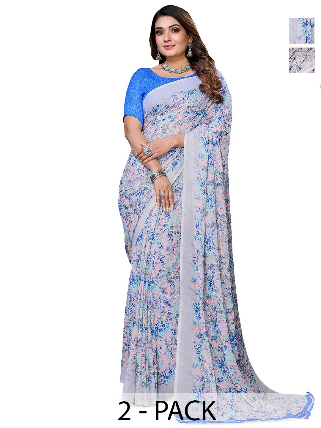 

Moda Rapido Floral Poly Georgette Saree, Blue