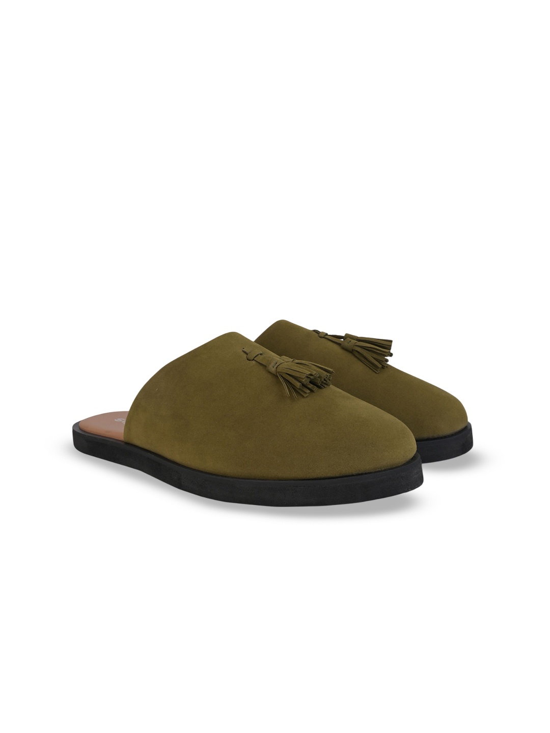 

Styli Men Faux Suede Clogs with Tassel Detail, Olive