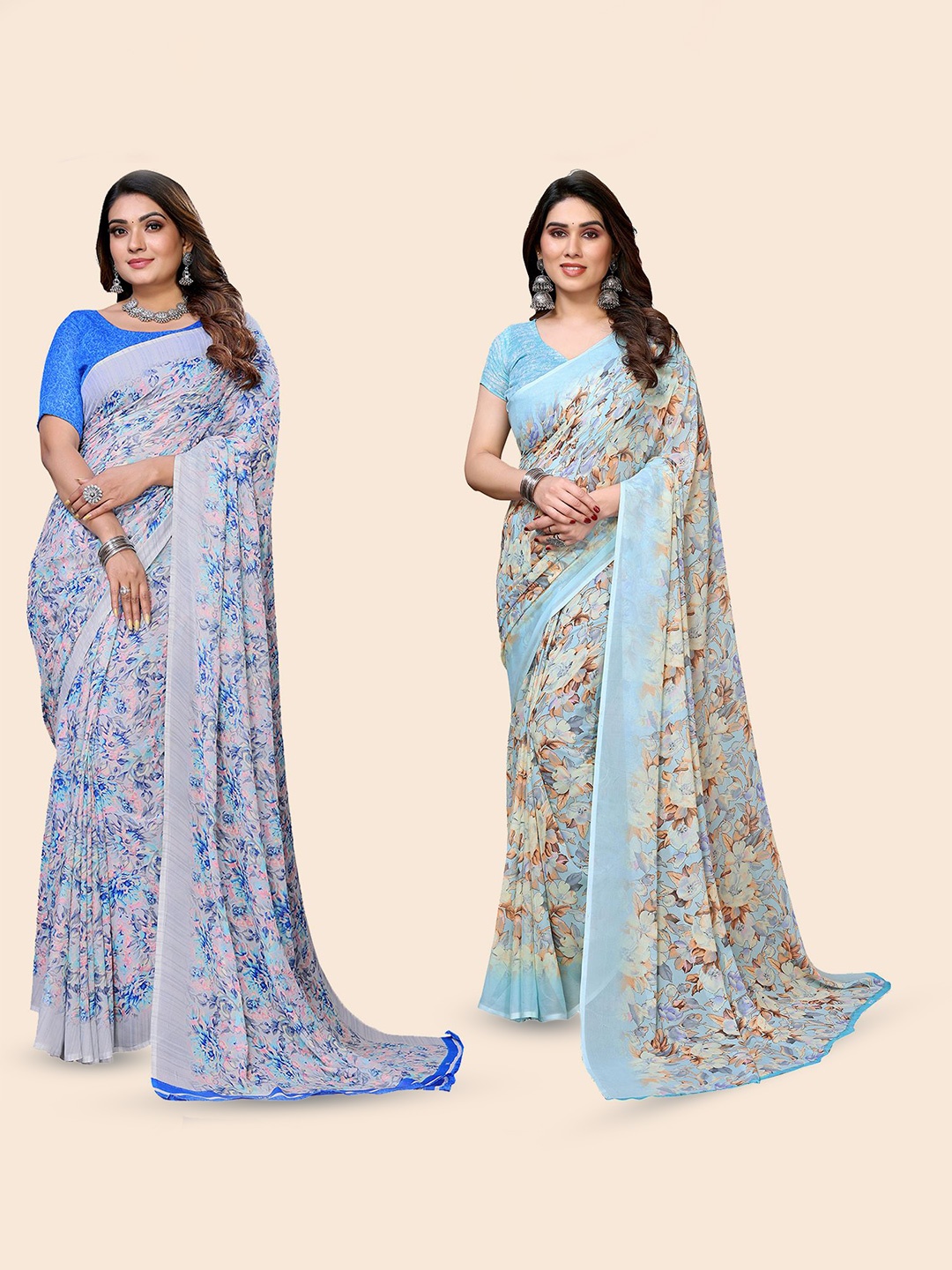 

Moda Rapido Floral Poly Georgette Saree, Blue