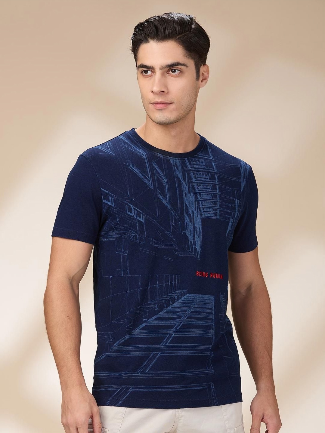 

Being Human Men Graphic Printed Round Neck Cotton T-shirt, Navy blue