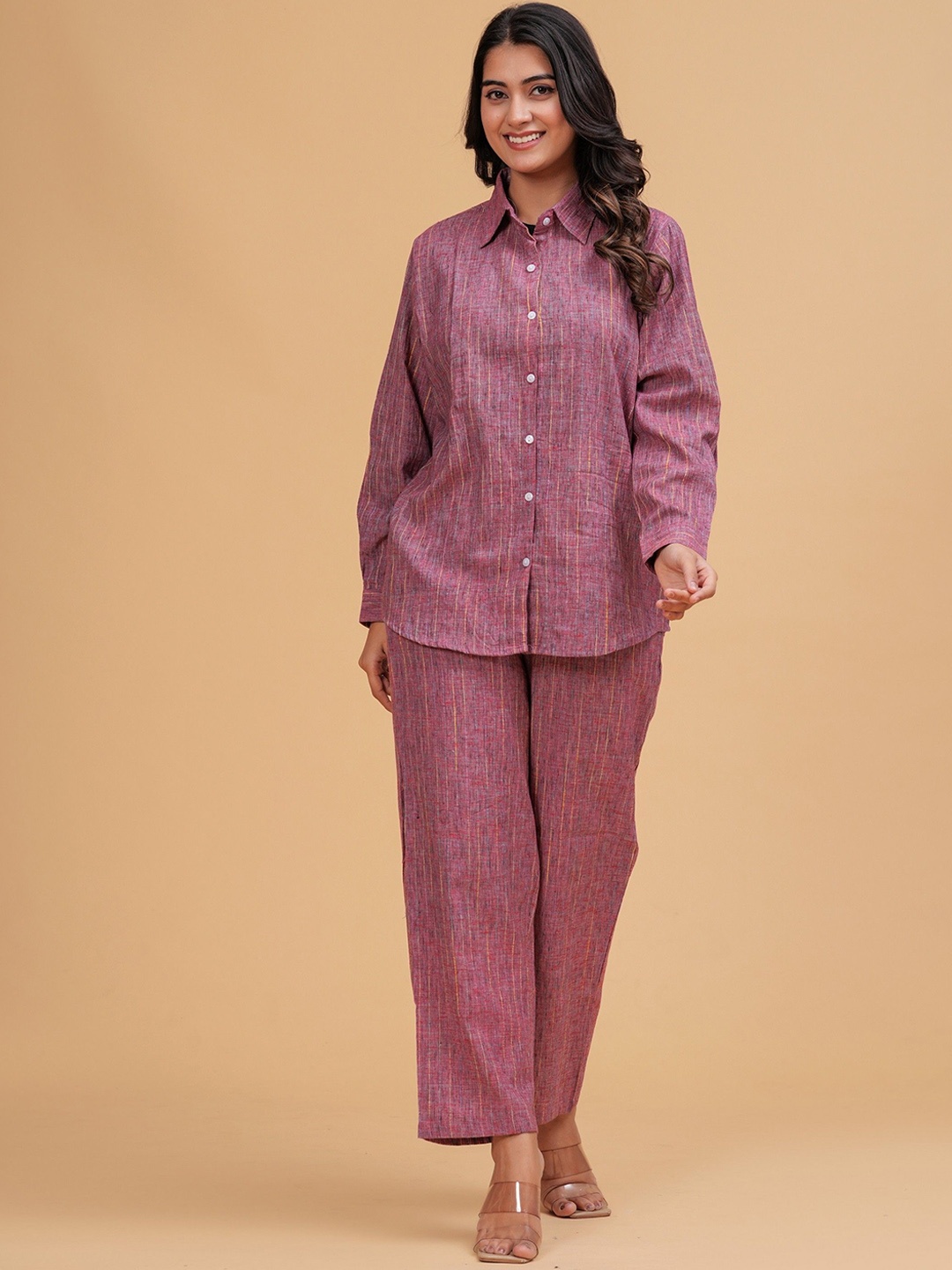 

PINGAKSH Pure Cotton Shirt With Trousers Co-Ords, Purple