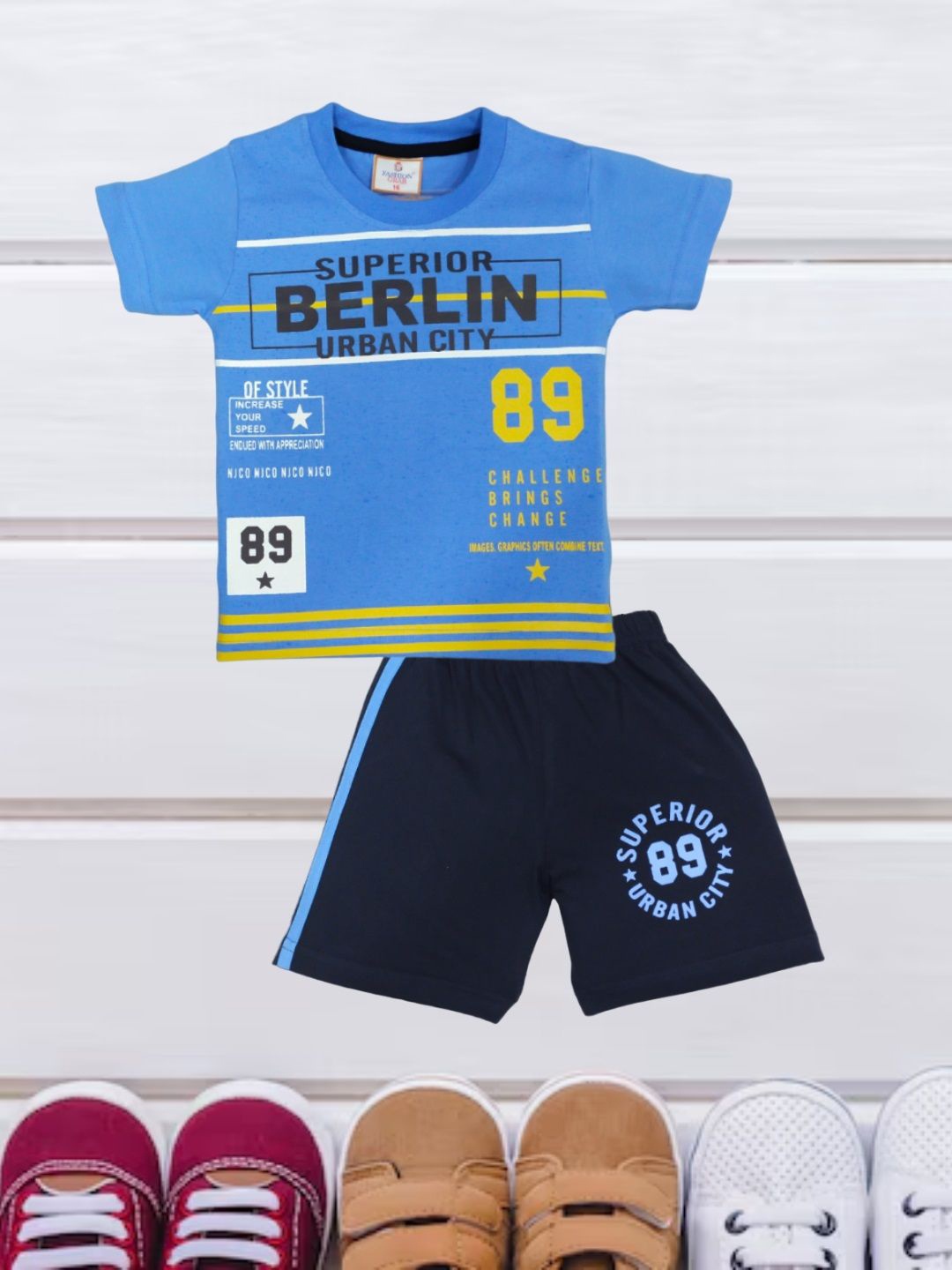 

FASHION GRAB Infant Kids Printed Pure Cotton T-Shirt With Shorts, Blue