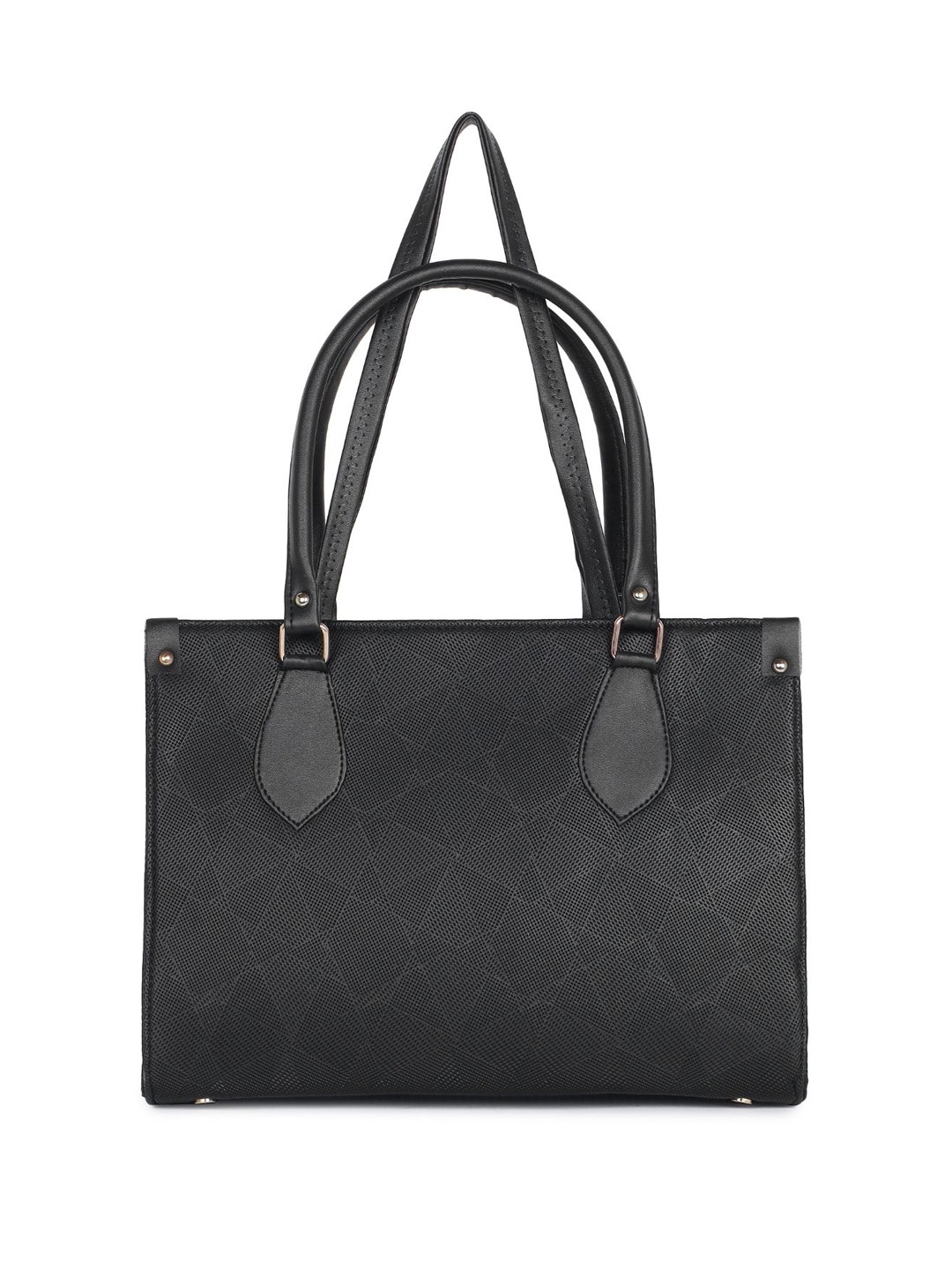 

CarryLux Geometric Textured PU Shopper Tote Bag with Cut Work, Black