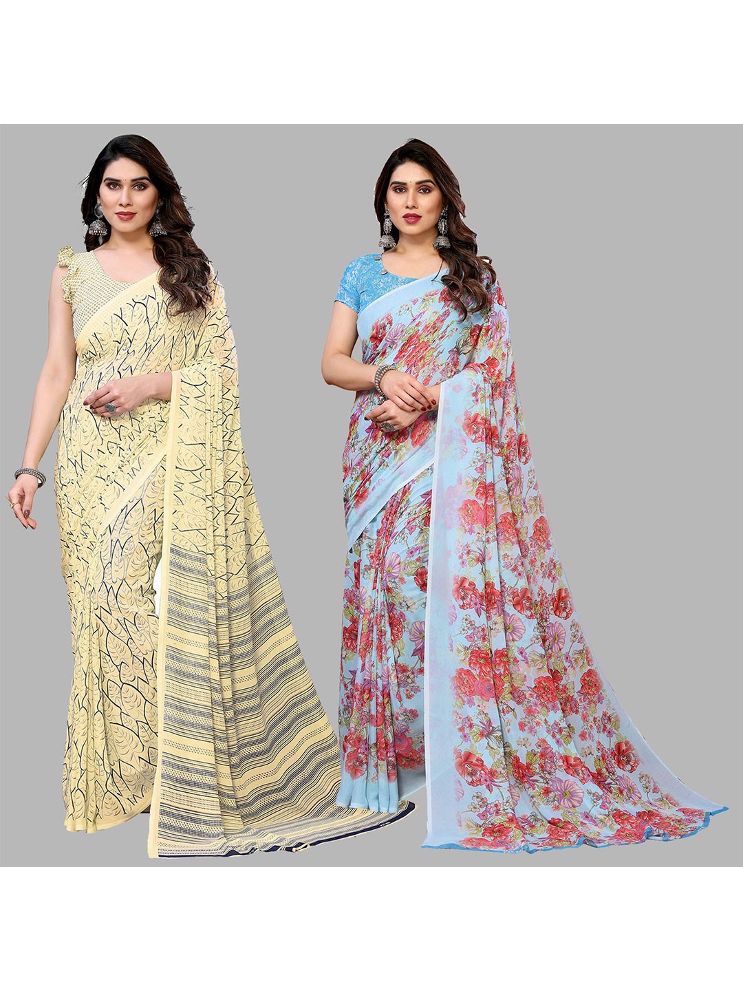 

Moda Rapido Floral Poly Georgette Saree, Cream