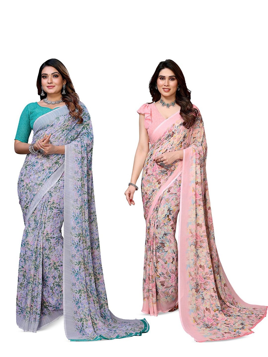 

Moda Rapido Floral Poly Georgette Saree, Grey