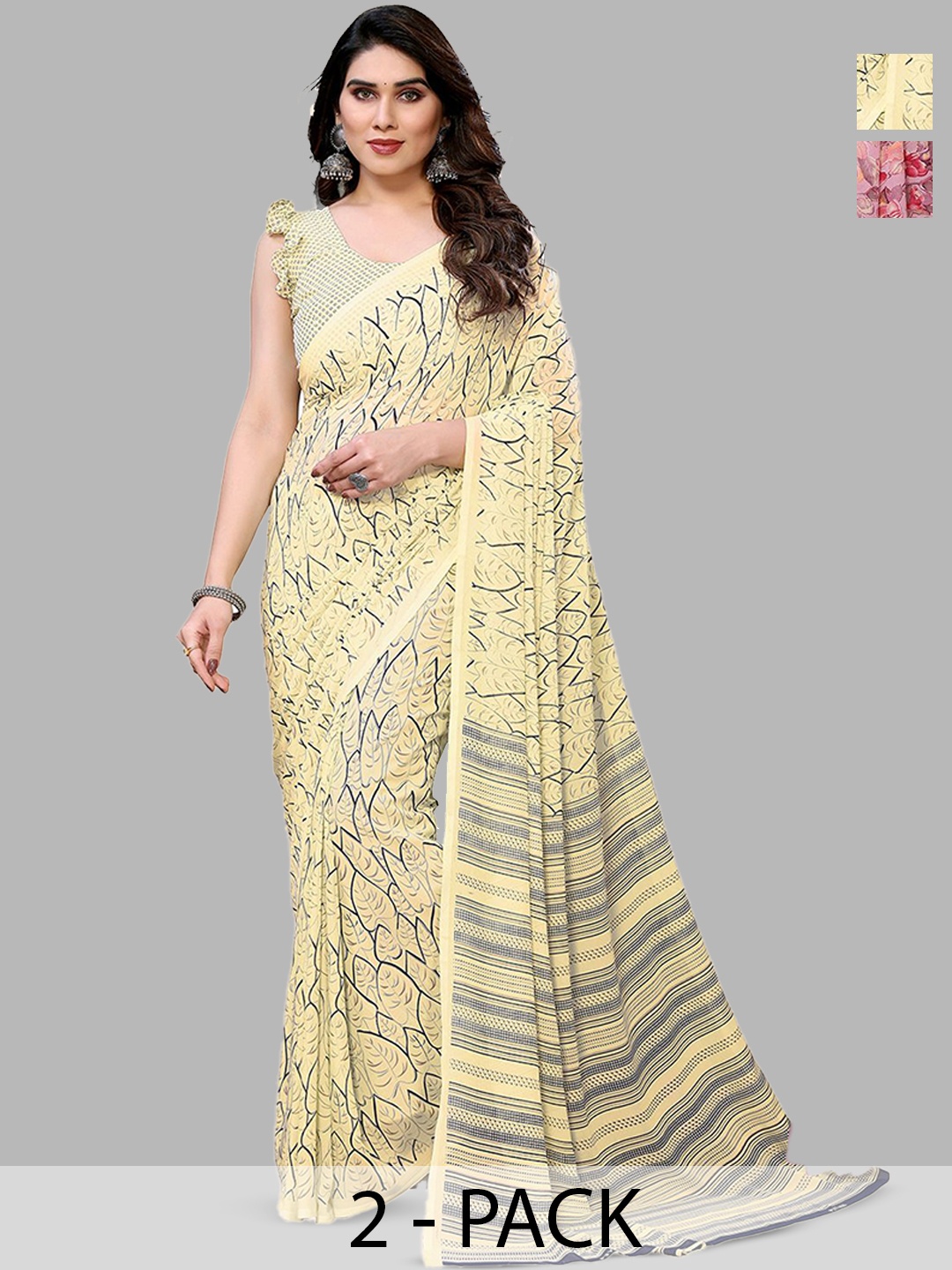 

Moda Rapido Floral Poly Georgette Saree, Pink