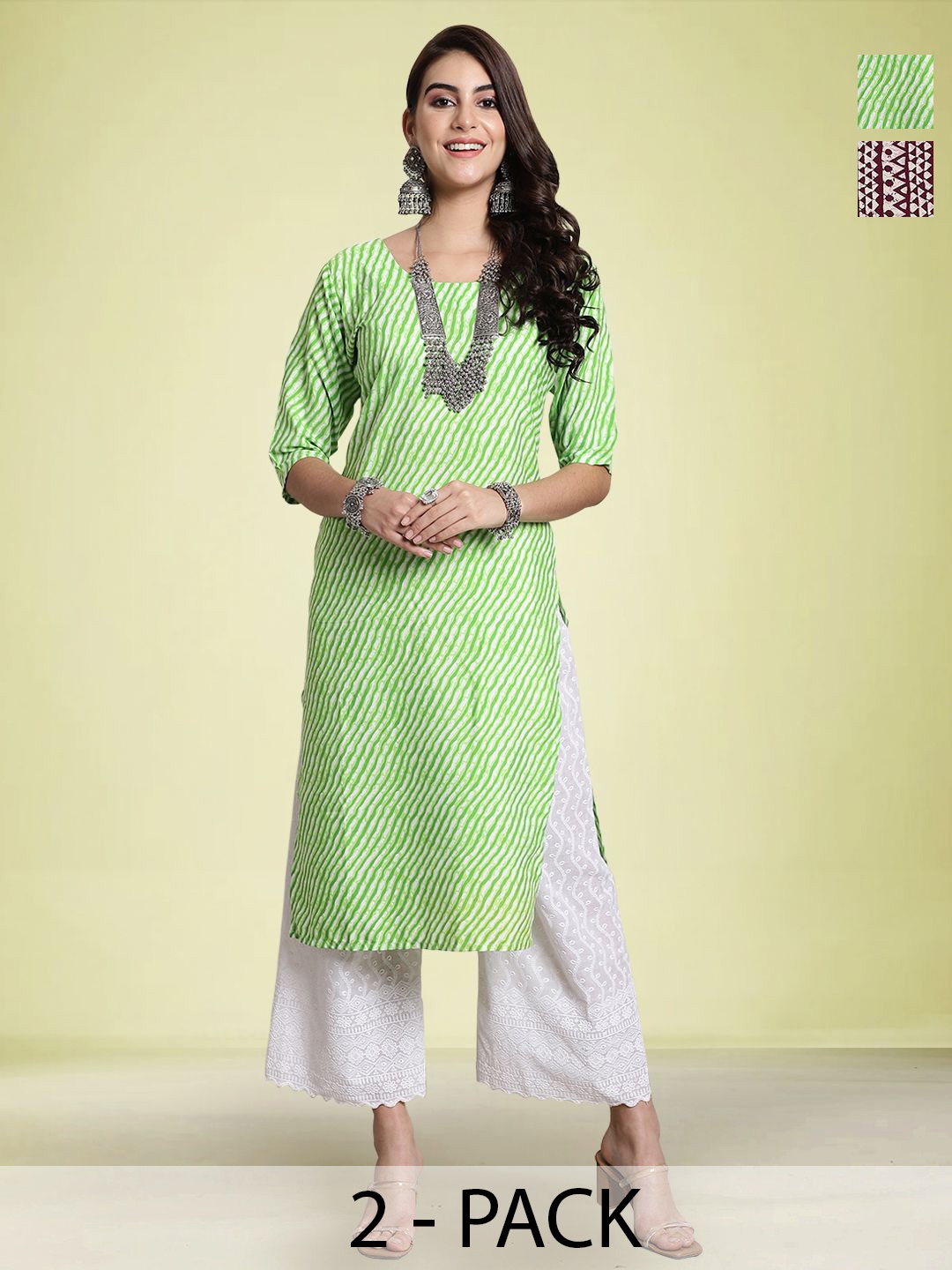 

Moda Rapido 2-Pcs Printed Straight Kurtas, Green