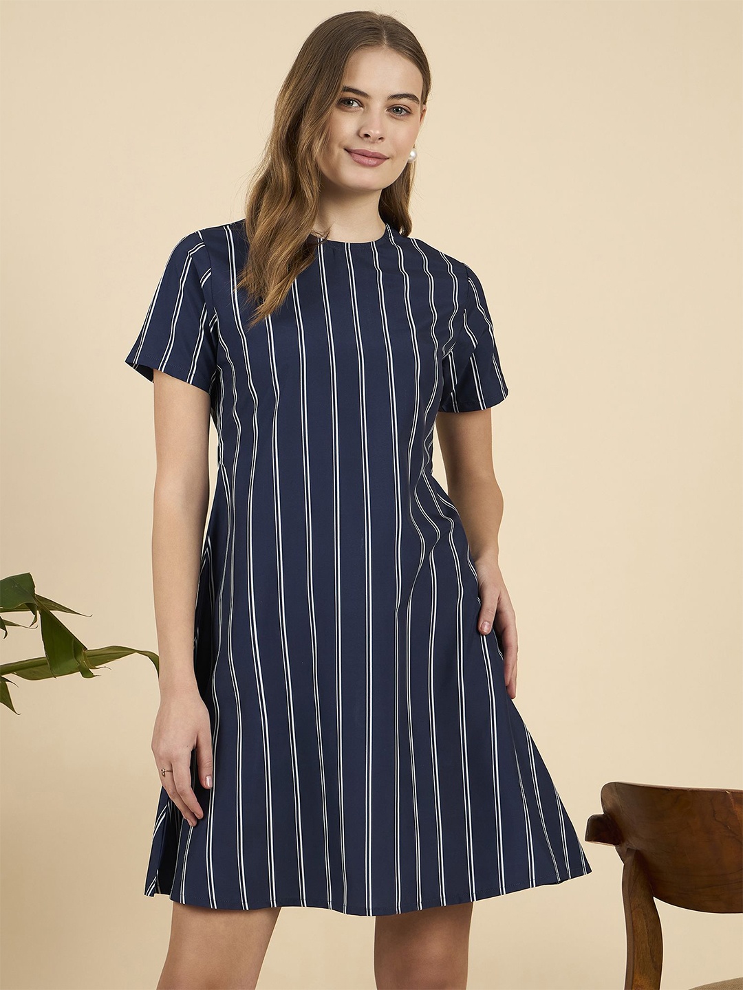 

Mast & Harbour Striped A-Line Mini Dress, Navy blue