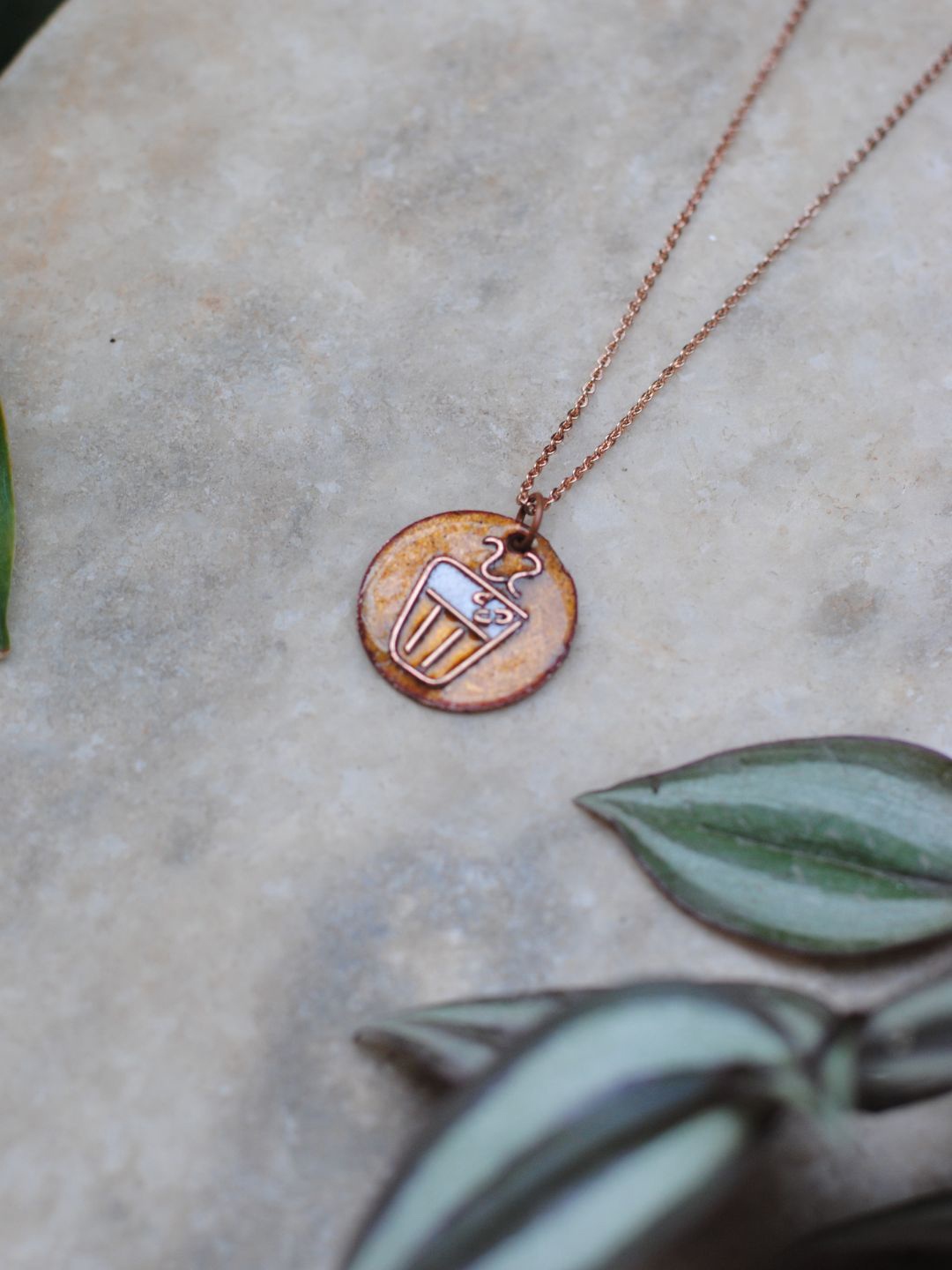 

Ekibeki Circular Pendant With Chain, Copper