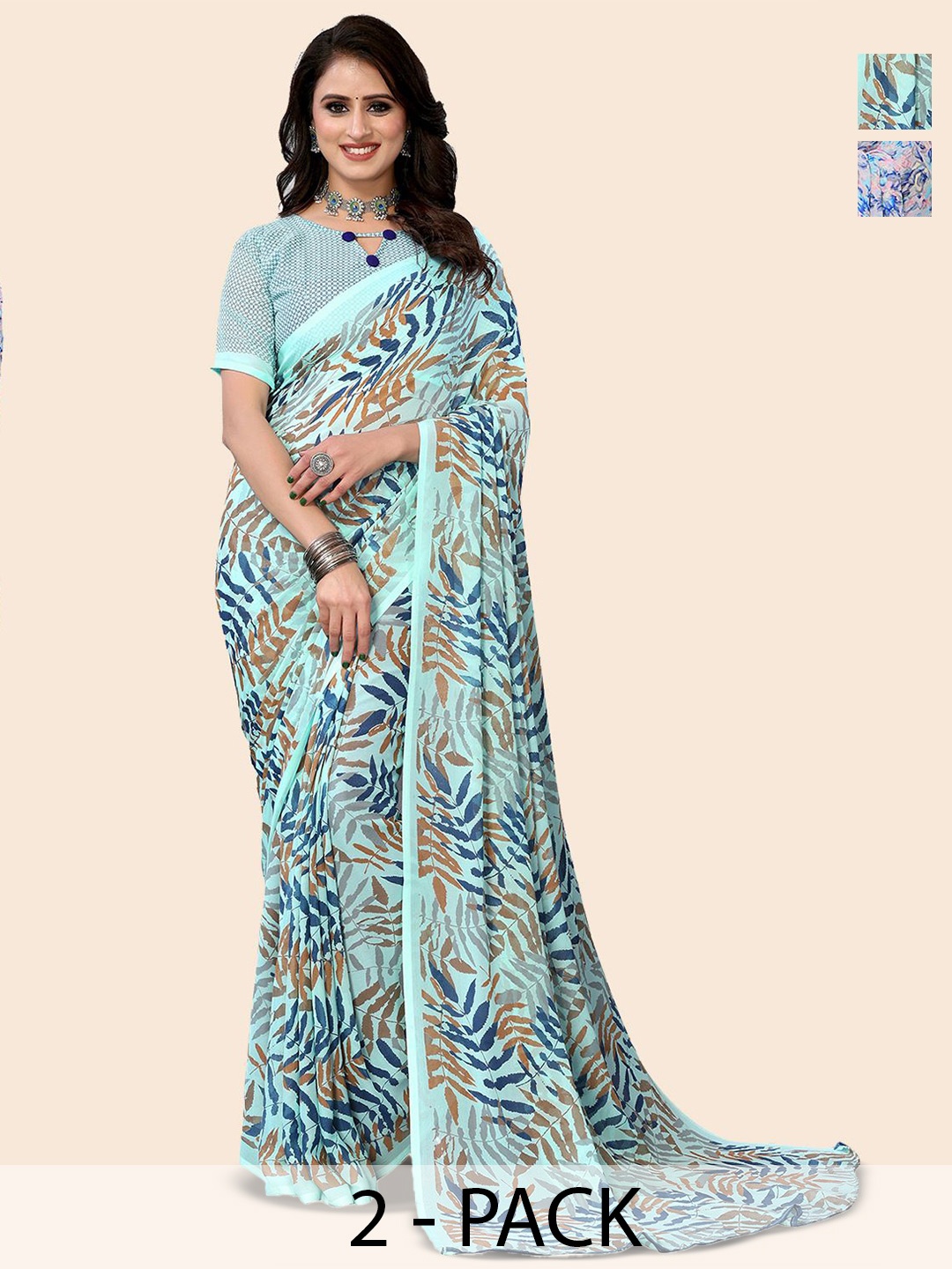 

Moda Rapido Floral Poly Georgette Saree, Blue