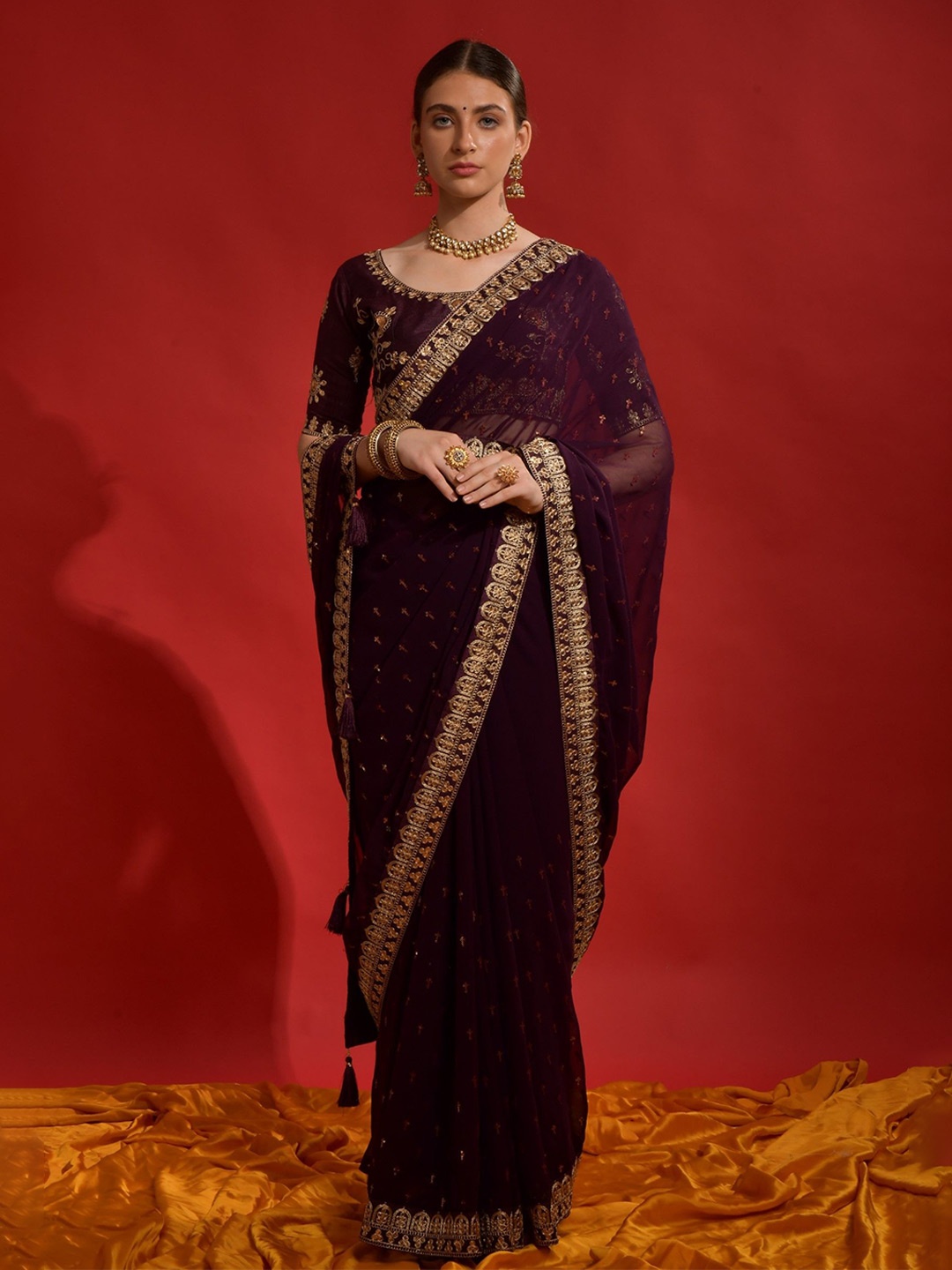 

LeeliPeeri Designer Women Sequinned Pure Georgette Saree, Purple