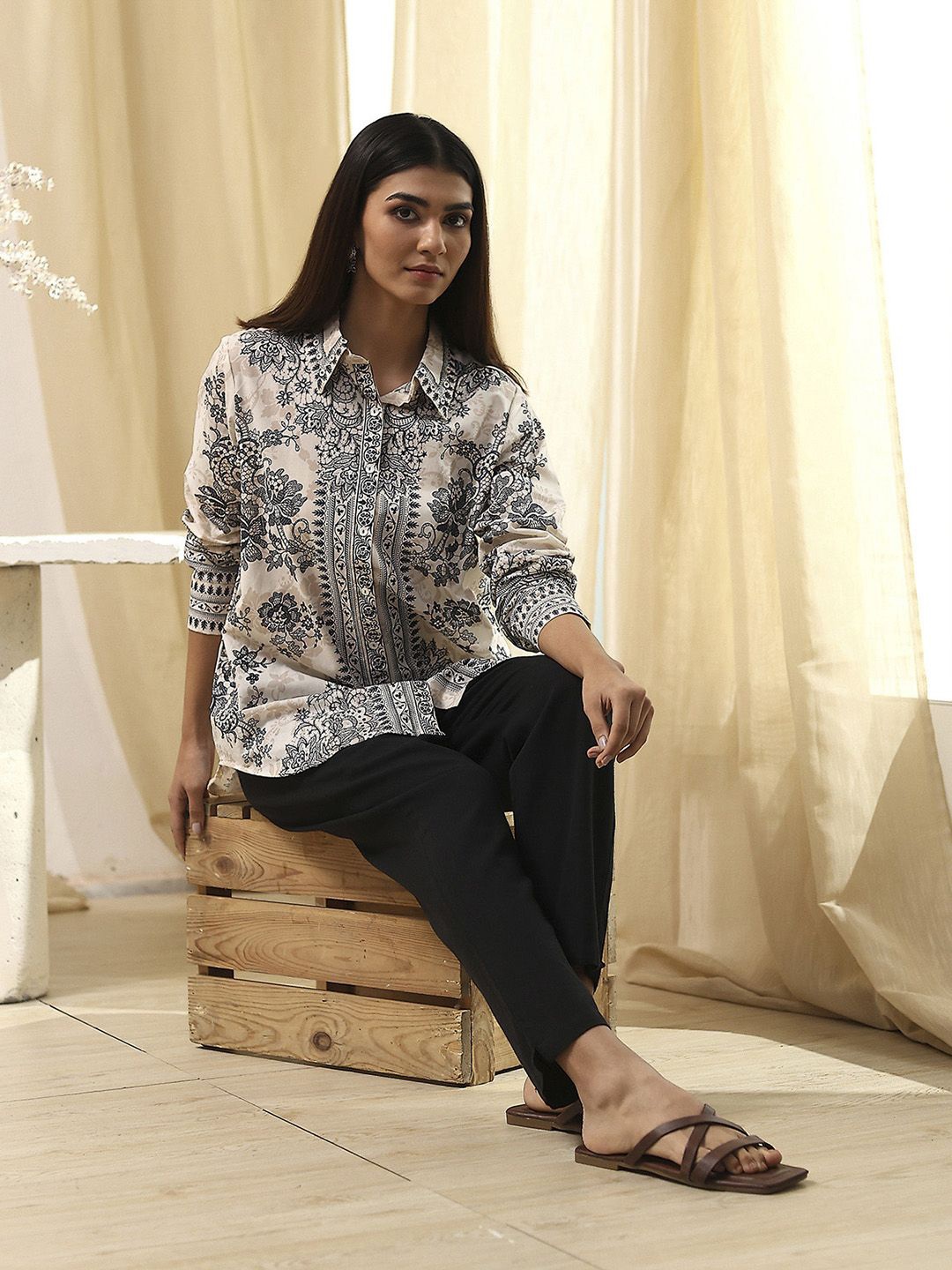 

Biba Women Standard Floral Printed Cotton Casual Shirt, White