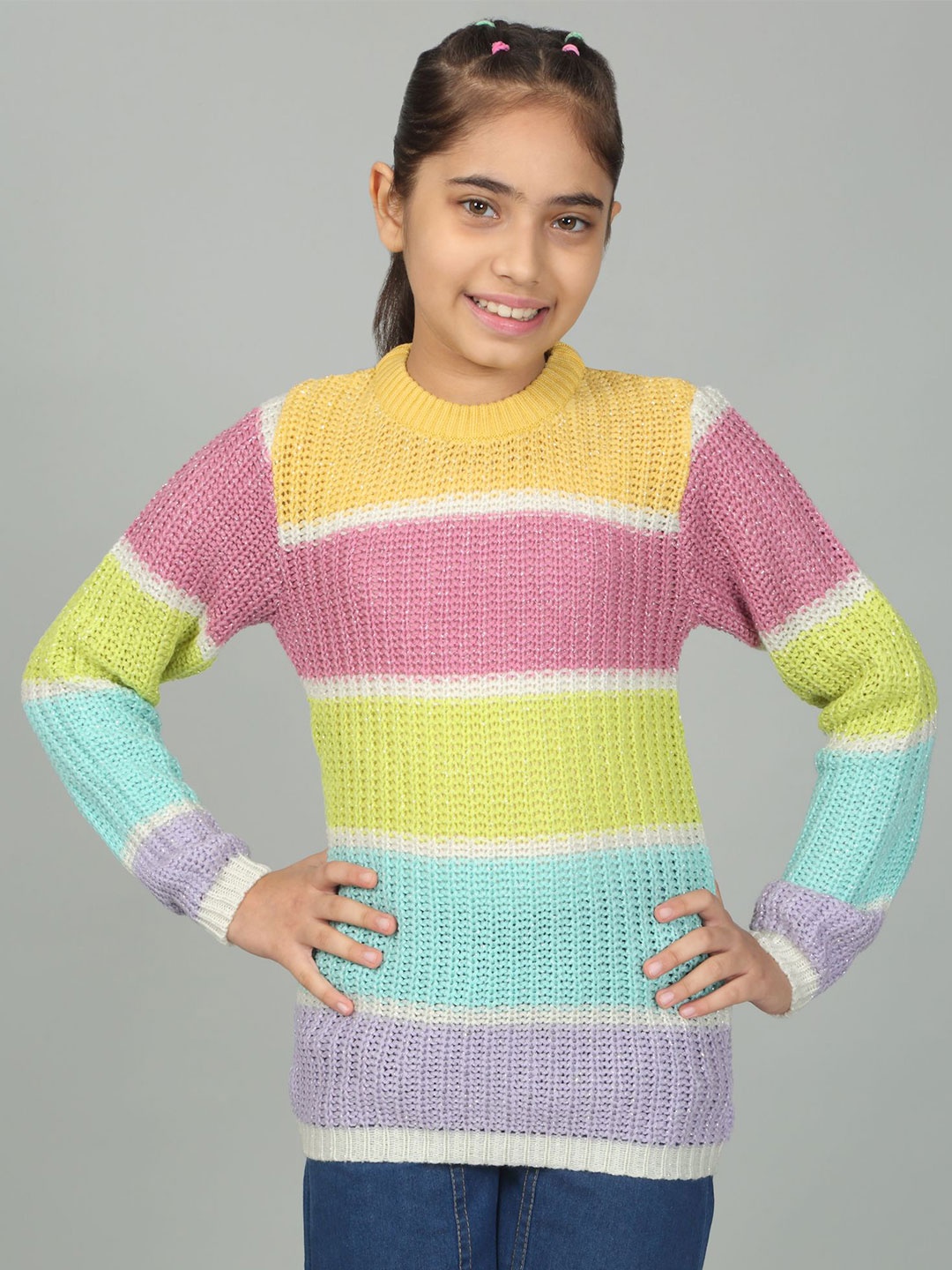 

Cantabil Girls Striped Pullover, Pink