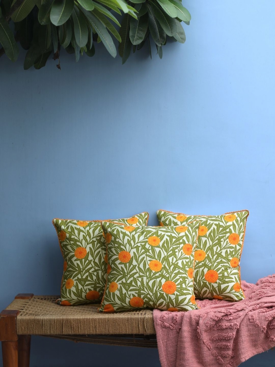 

Abolee Homes Green & Orange Set of 3 Floral Square Cushion Covers
