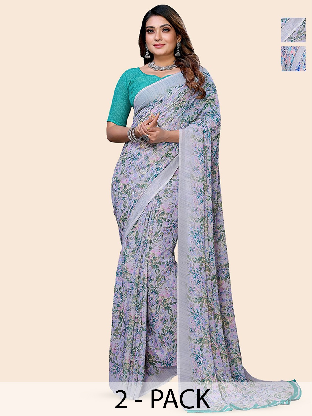 

Moda Rapido Floral Poly Georgette Saree, Blue