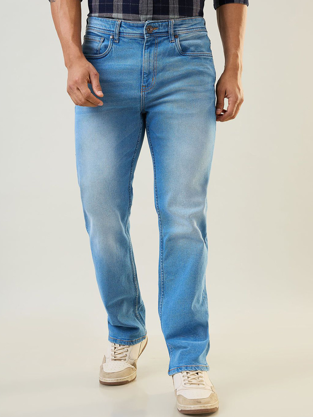 

TIM PARIS Men Straight Fit Low Distress Heavy Fade Jeans, Blue
