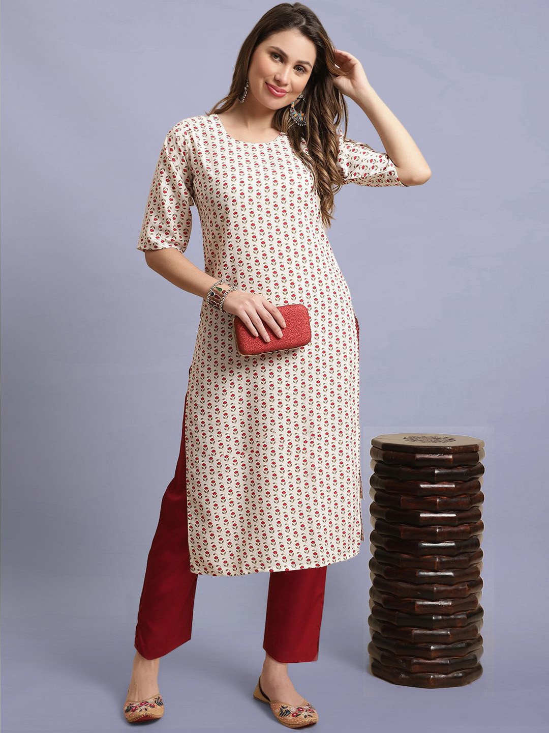 

Moda Rapido Floral Printed Round Neck Straight Kurta With Trousers, White