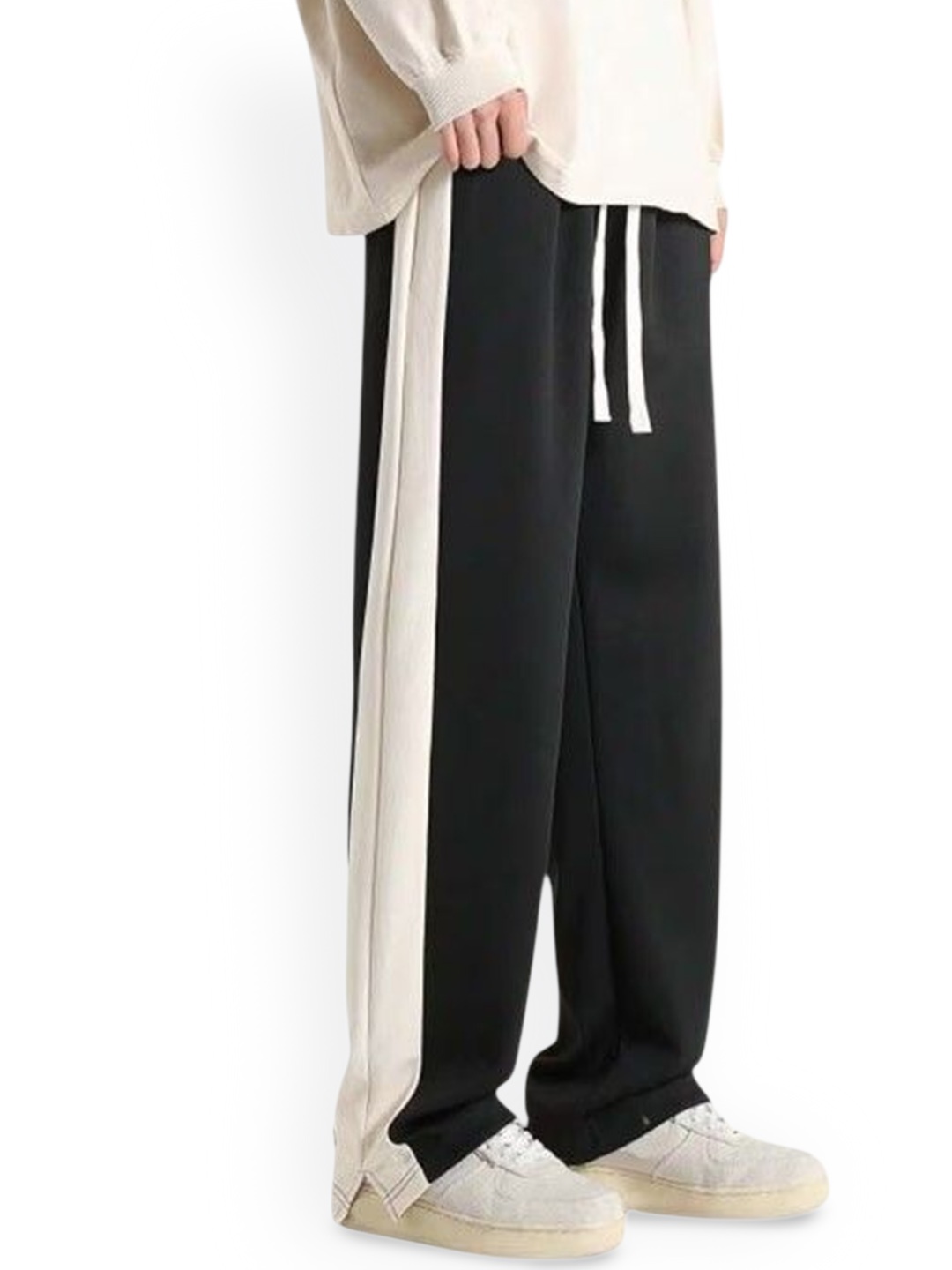 

MASCARI Men Side Striped Mid Rise Cotton Track Pant, Black