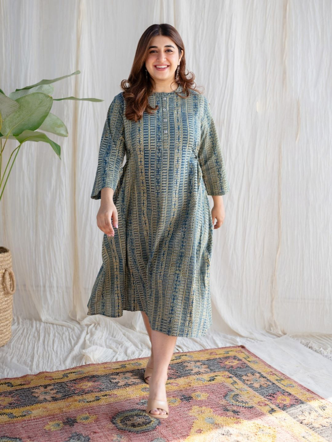 

THE INDIAN ETHNIC CO Print A-Line Midi Dress, Blue