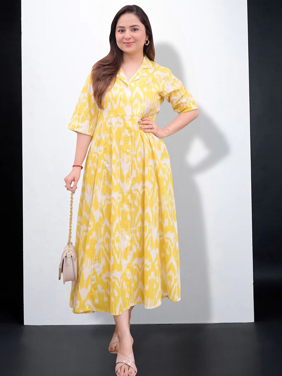 

MISS AYSE Floral Print Applique Fit & Flare Dress, Yellow