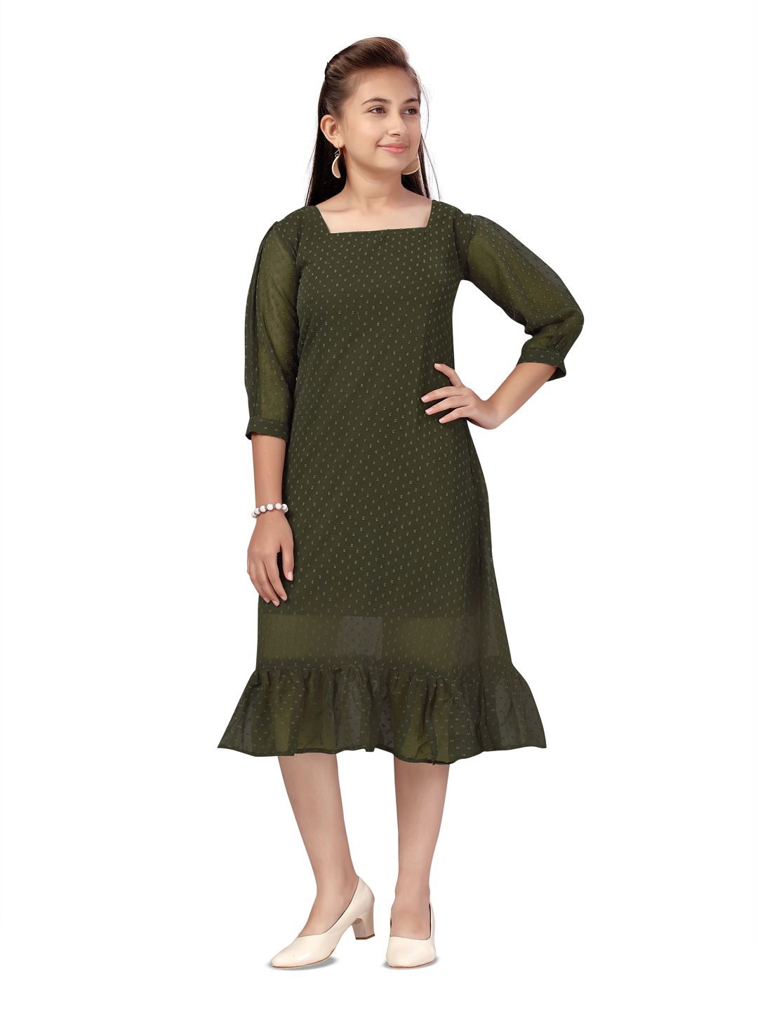 

HERE&NOW Girls Georgette A-Line Dress, Green