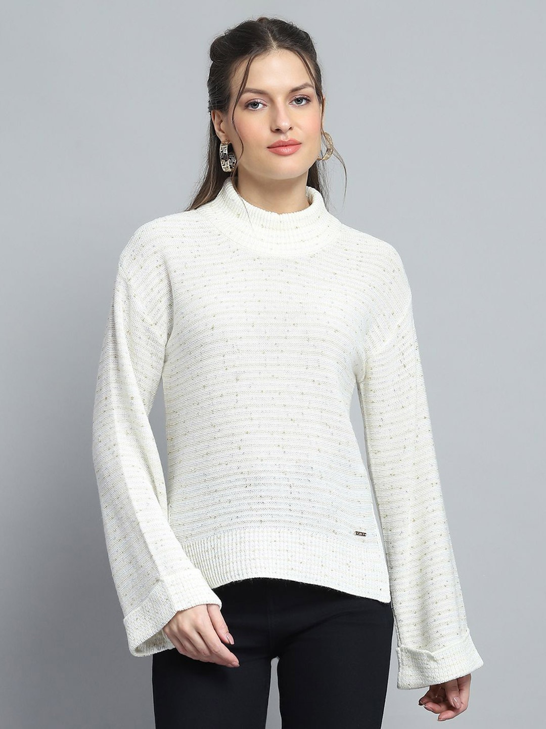 

Monte Carlo Women Cable Knit Woollen Pullover, Off white