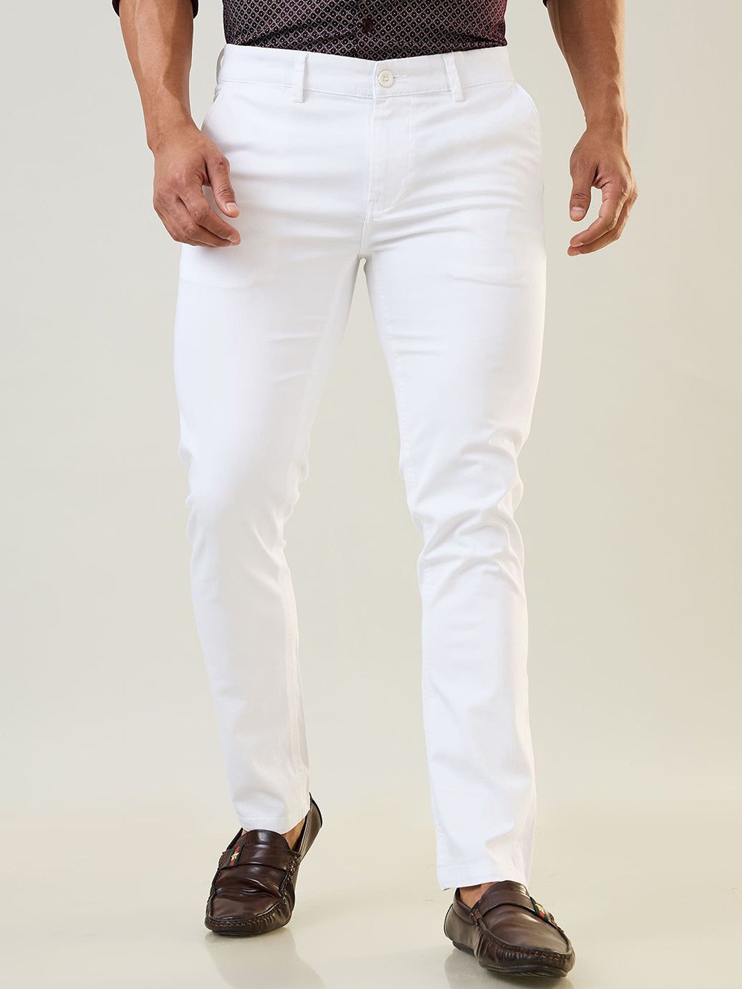 

TIM PARIS Men Tapered Fit Chinos Trousers, White
