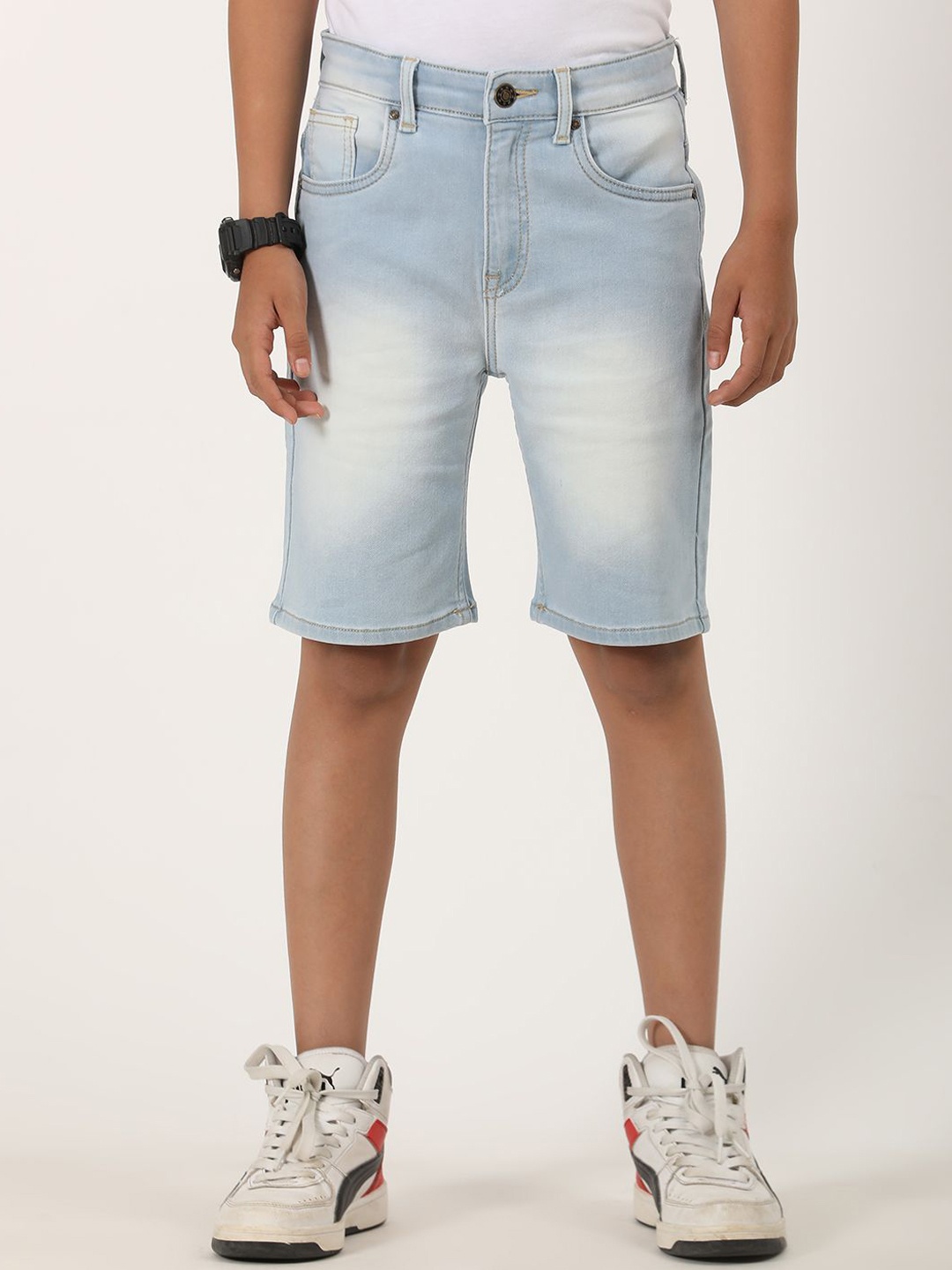 

ZION Boys Washed Denim Denim Shorts Technology, White