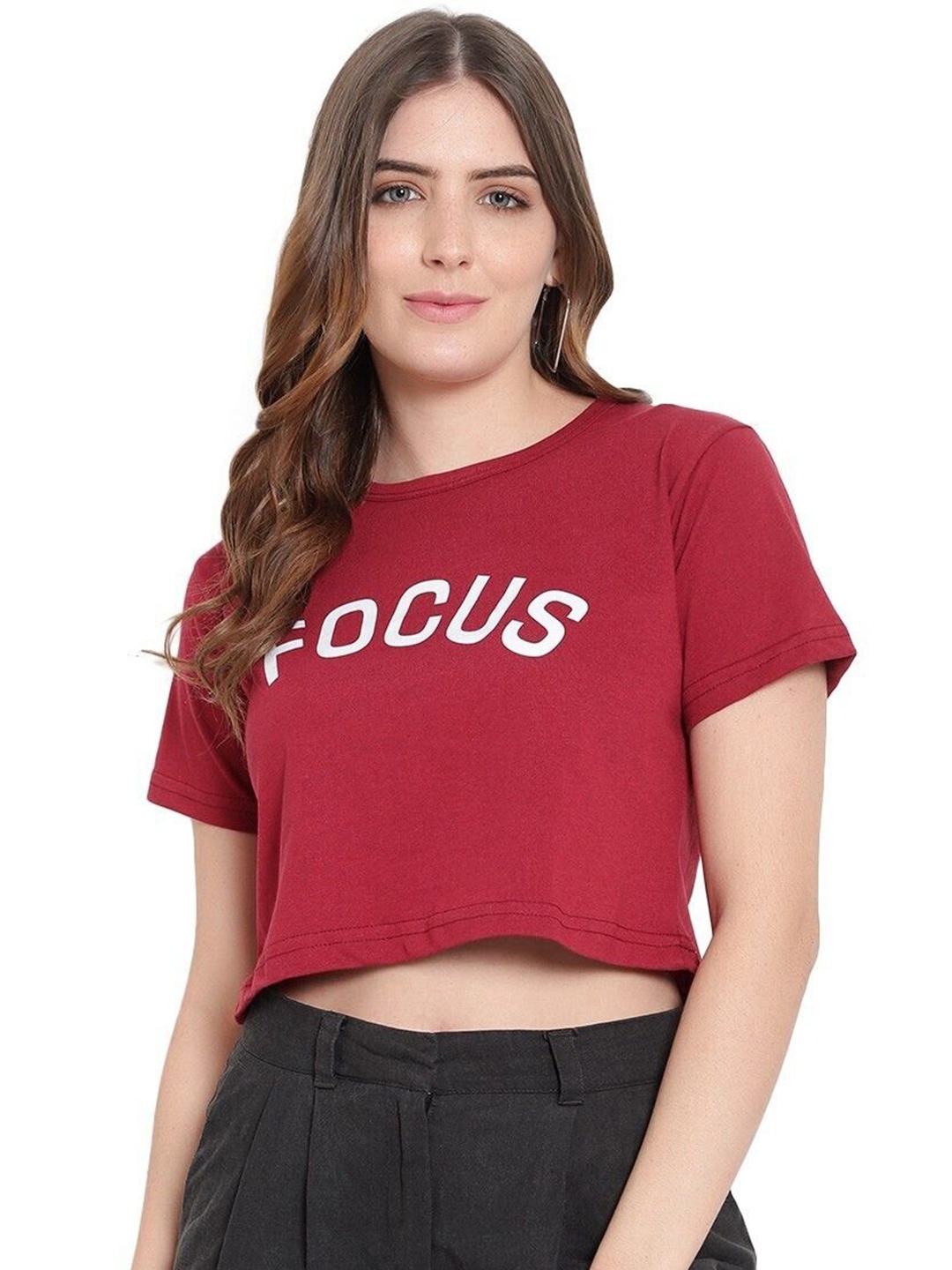 

DEEPMAYRA COLLECTION Women Printed Cotton High-Low Cotton Crop Top, Maroon
