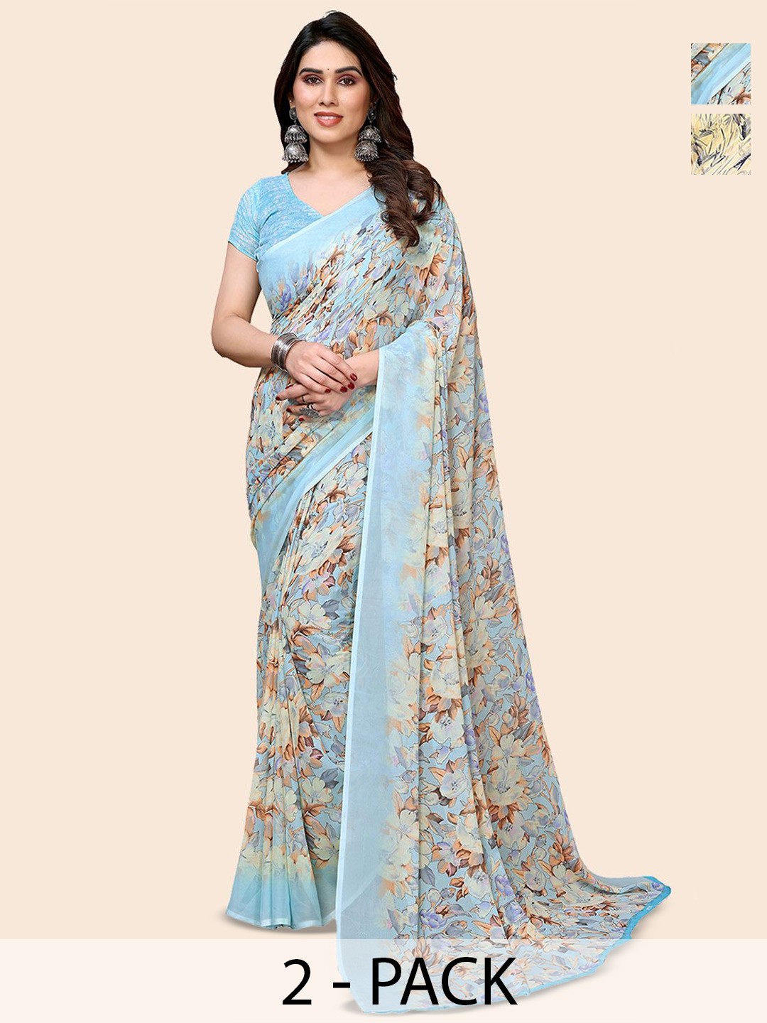 

Moda Rapido Floral Poly Georgette Saree, Beige