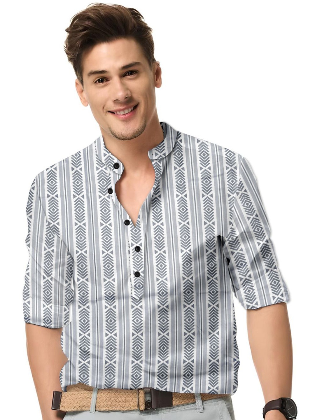 

ISUEL FAB Men Vertical Striped India Slim Fit Casual Shirt, Grey
