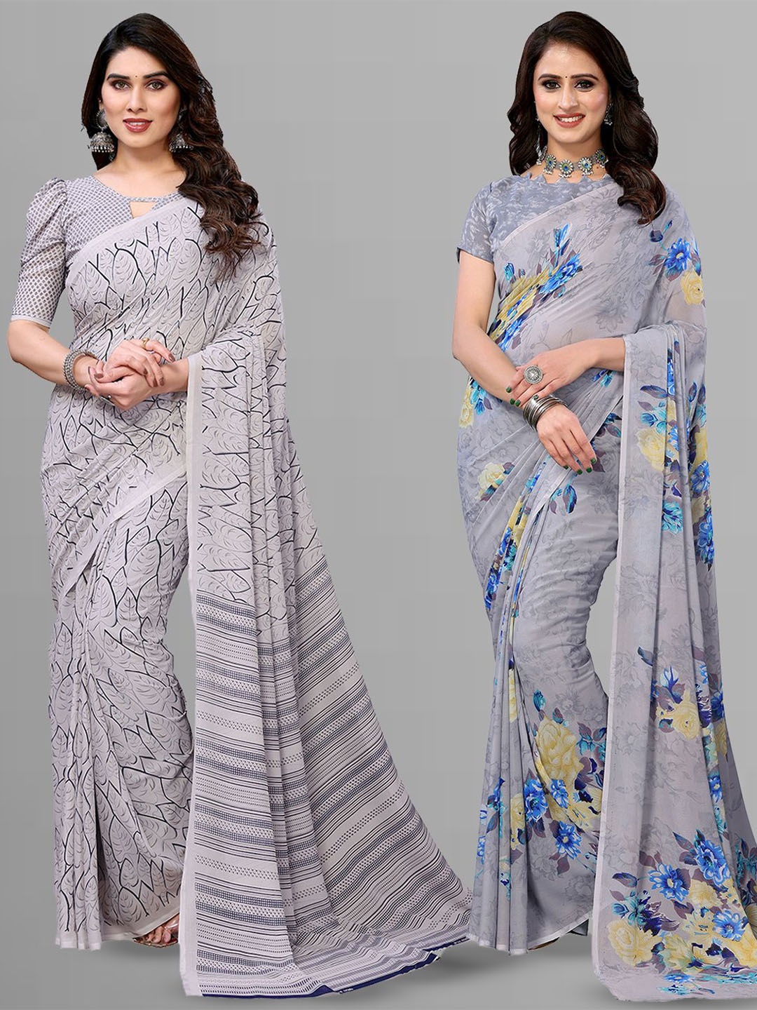 

Moda Rapido Floral Poly Georgette Saree, Blue