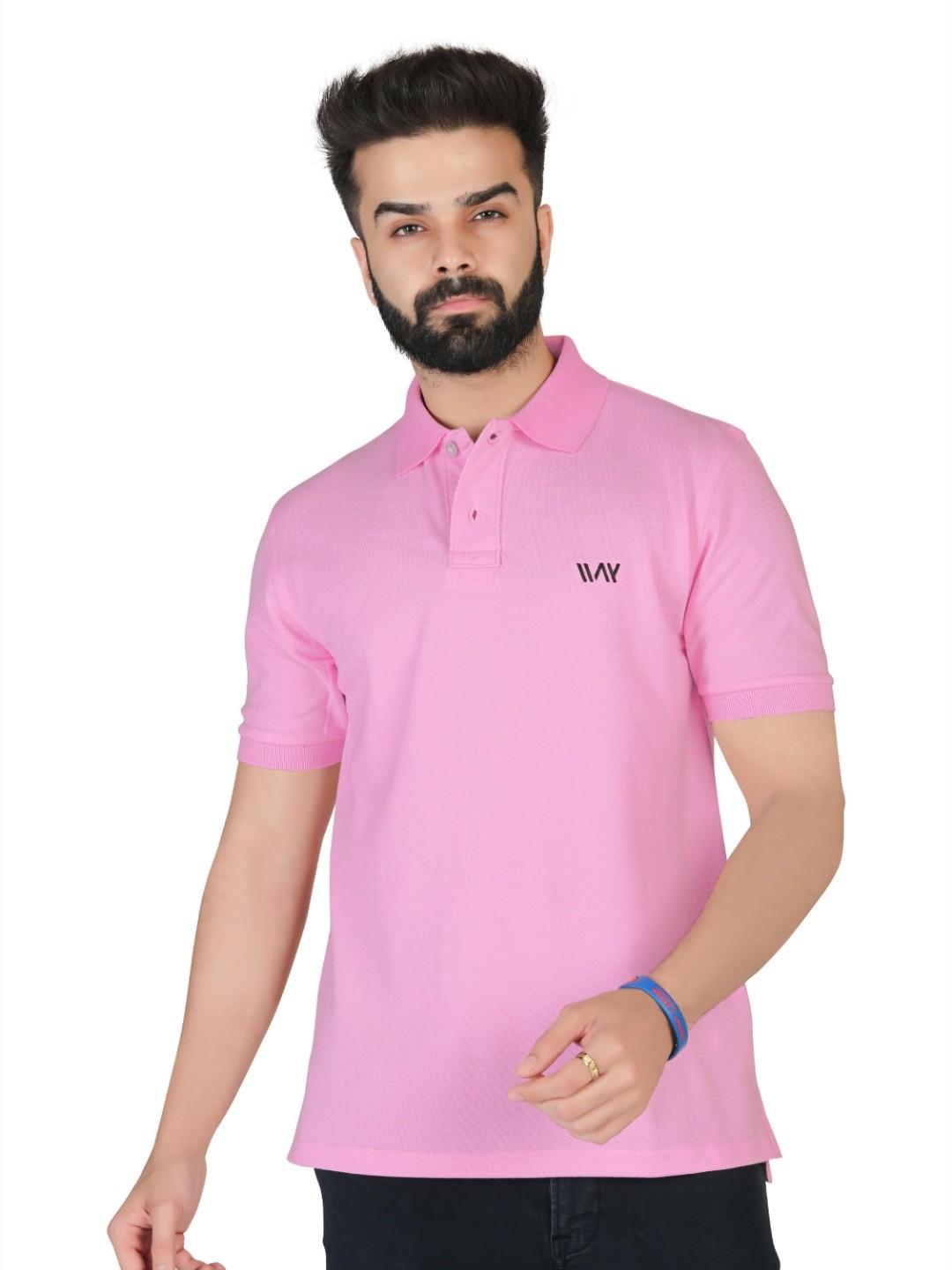 

WATAY Men Solid Polo Collar Cotton T-shirt, Pink