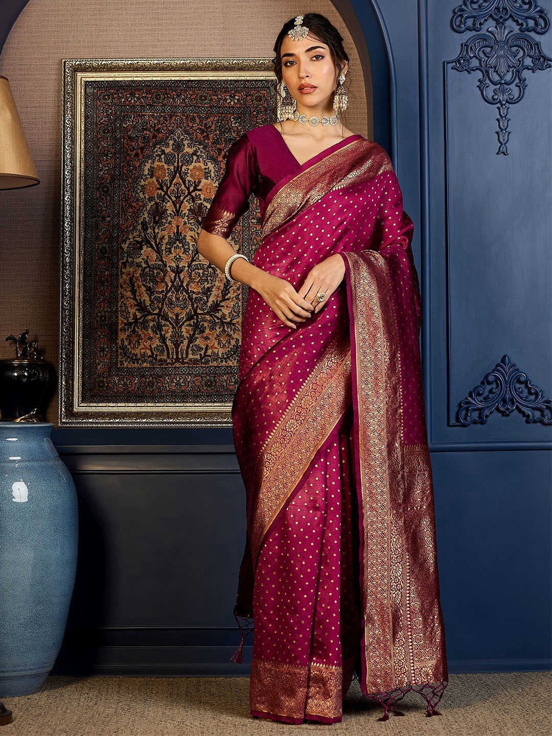 

Sangria Ethnic Motifs Woven Design Zari Saree, Purple