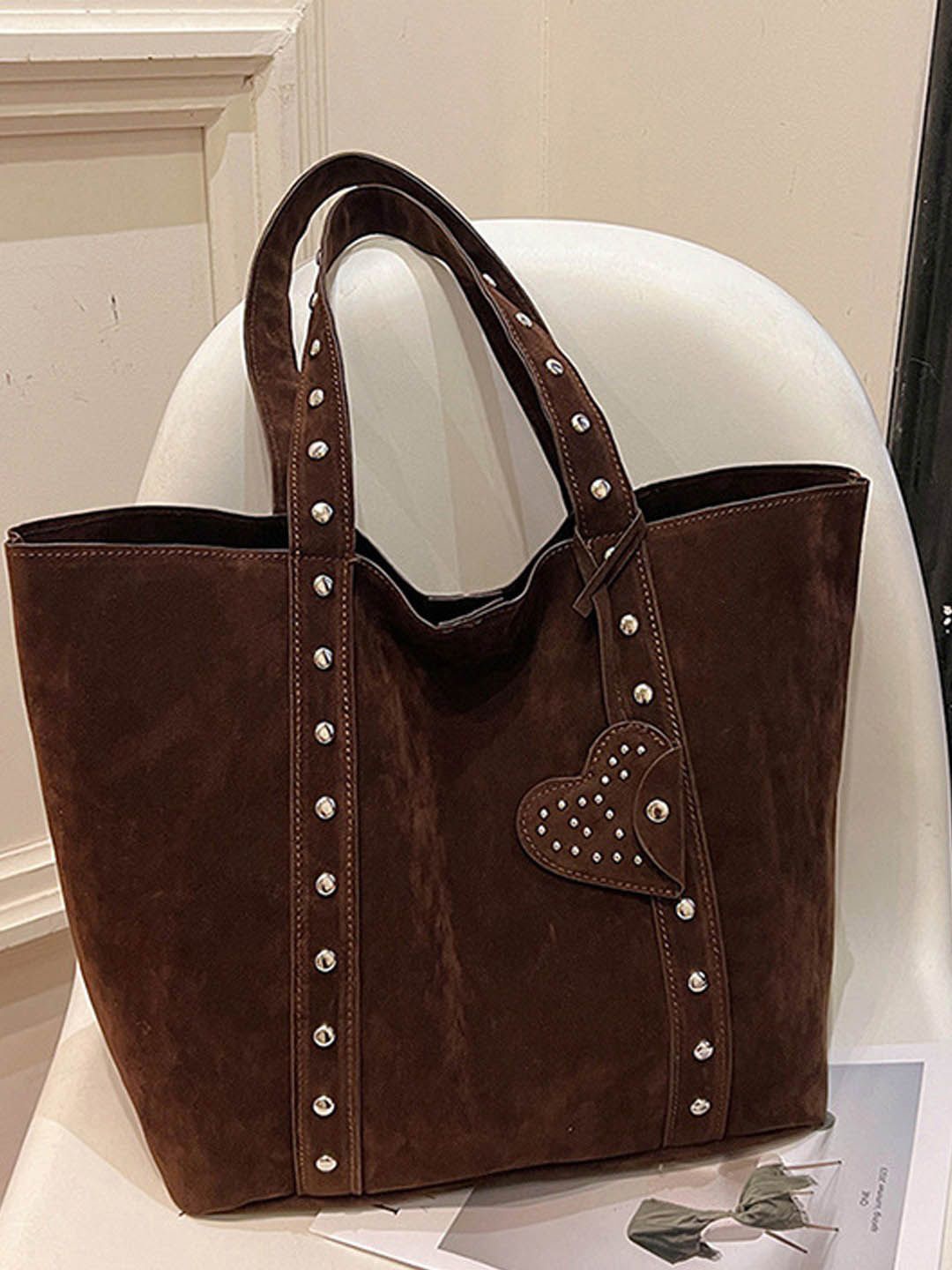 

StyleCast Embellished Oversized Shopper Handheld Bag, Coffee brown