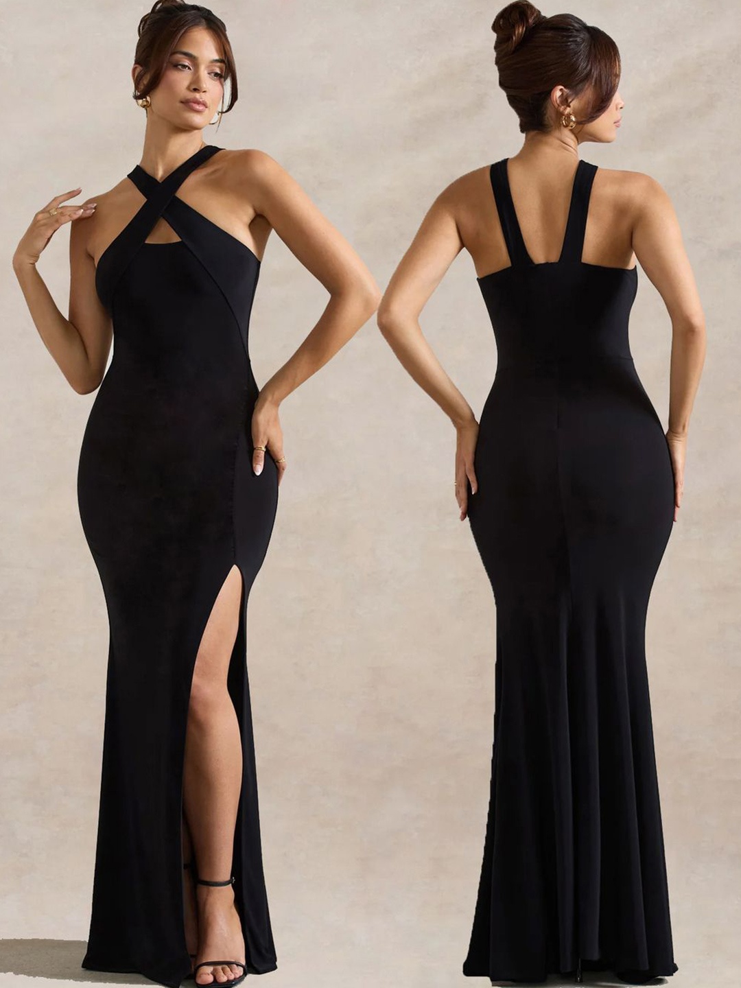 

Genzy Women Crepe Bodycon Maxi Dress, Black