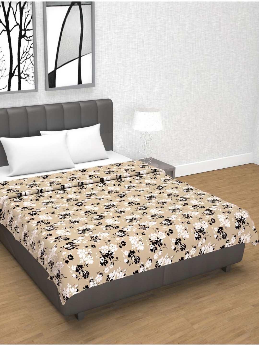 

Divine Casa Cream-Coloured & White Floral AC Room 120 GSM Double Bed Dohar