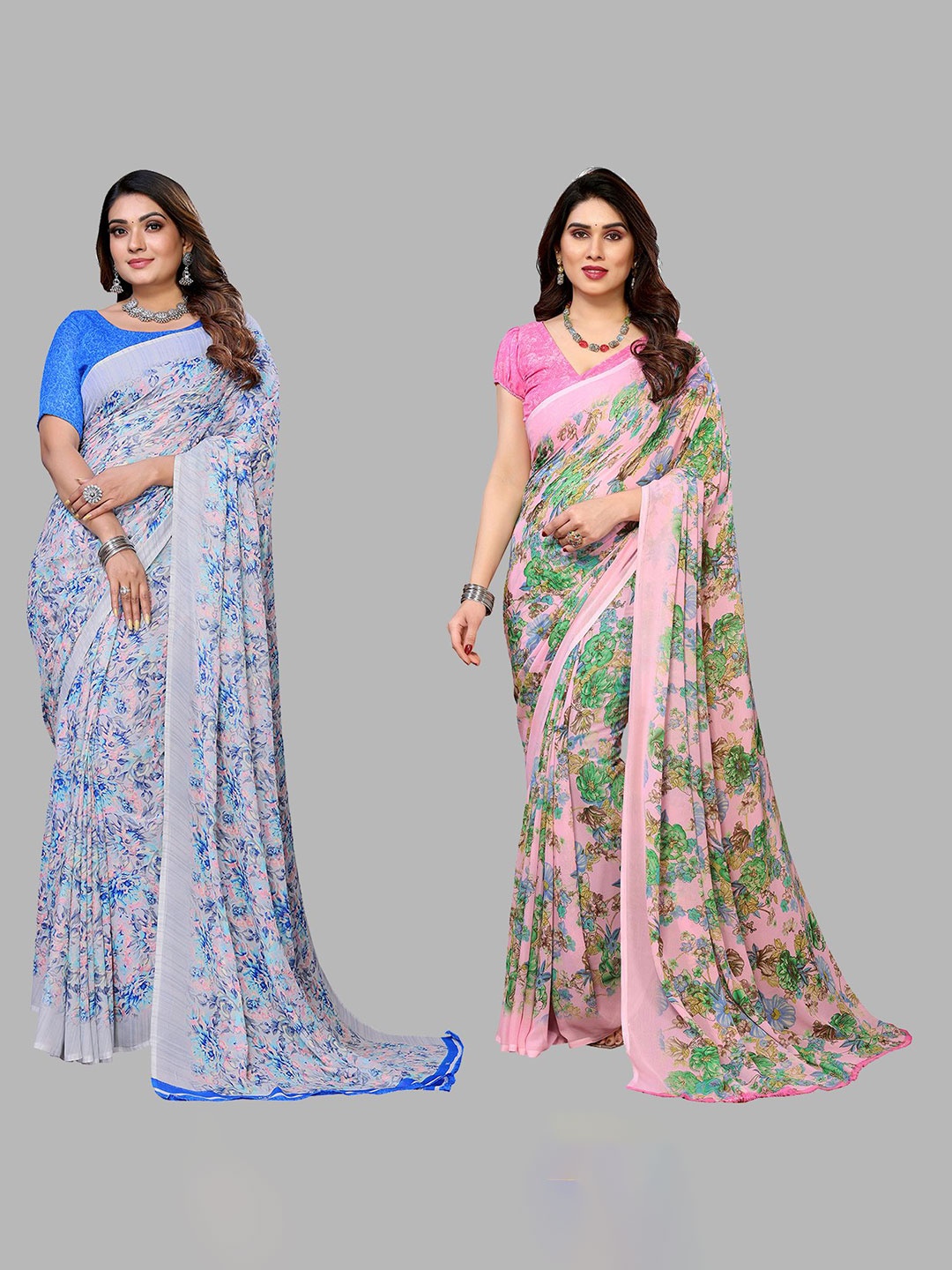 

Moda Rapido Floral Poly Georgette Saree, Blue