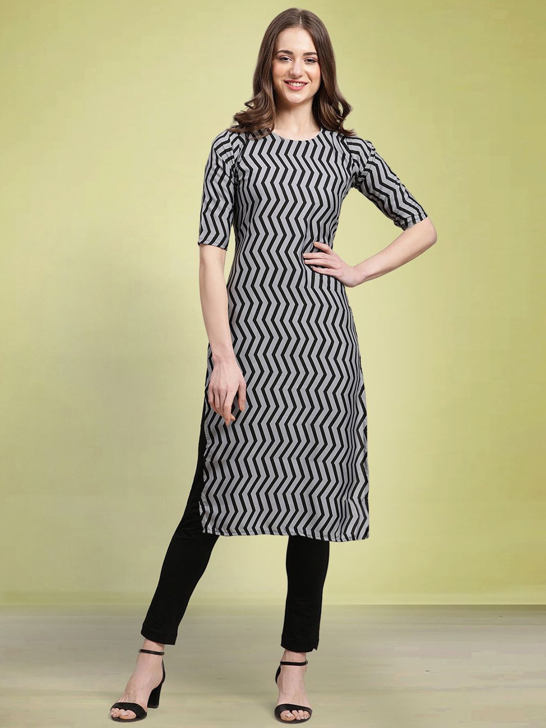 

Moda Rapido Chevron Printed Straight Kurta, Black