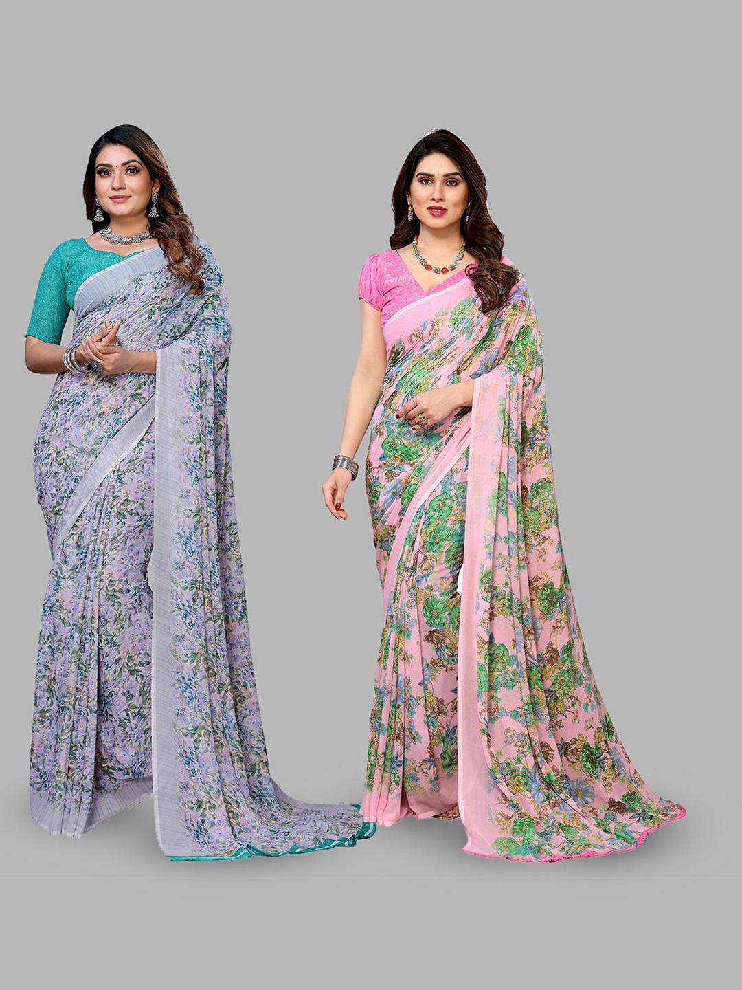 

Moda Rapido Floral Poly Georgette Saree, Grey