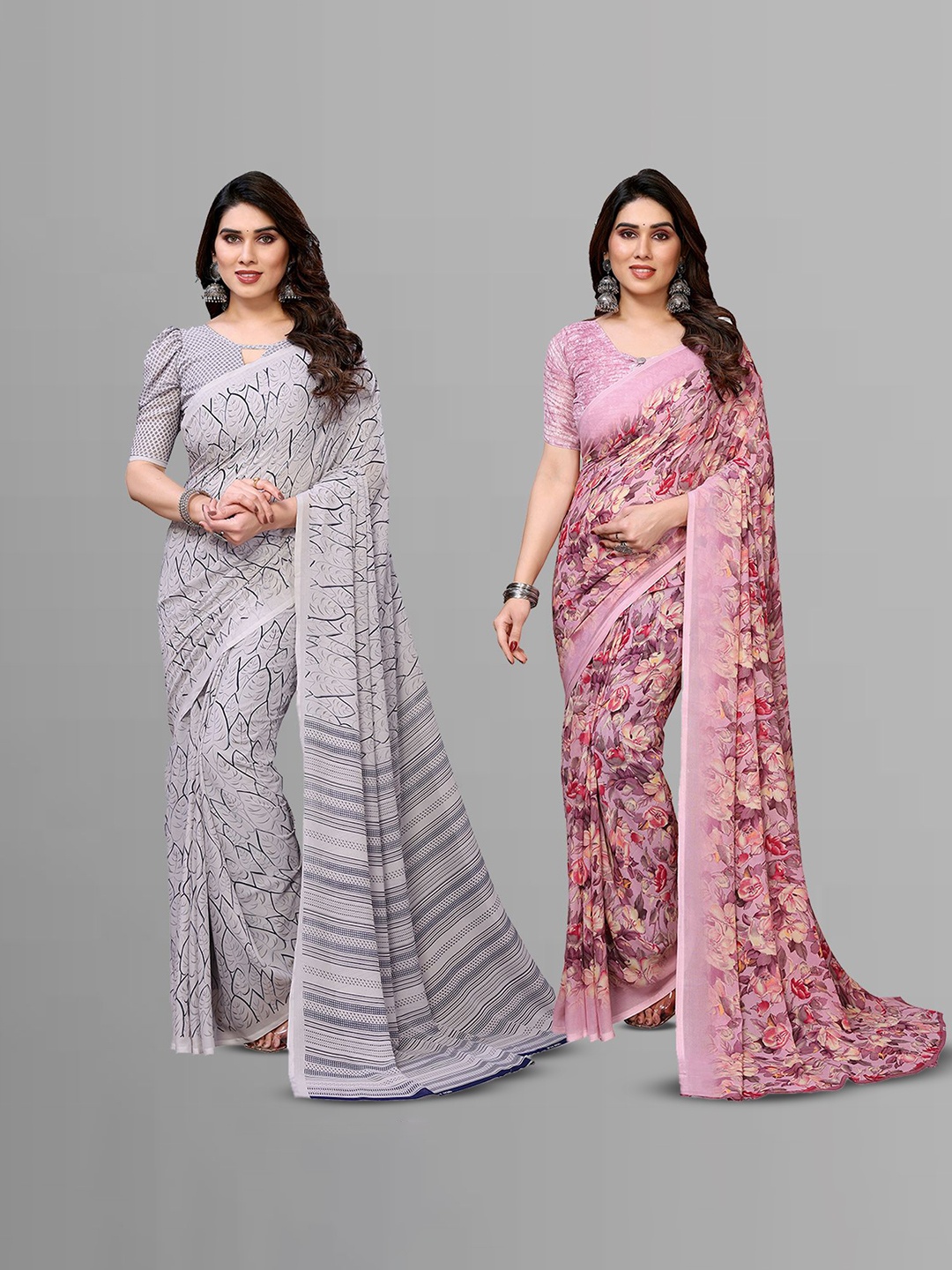 

Moda Rapido Floral Poly Georgette Saree, Grey