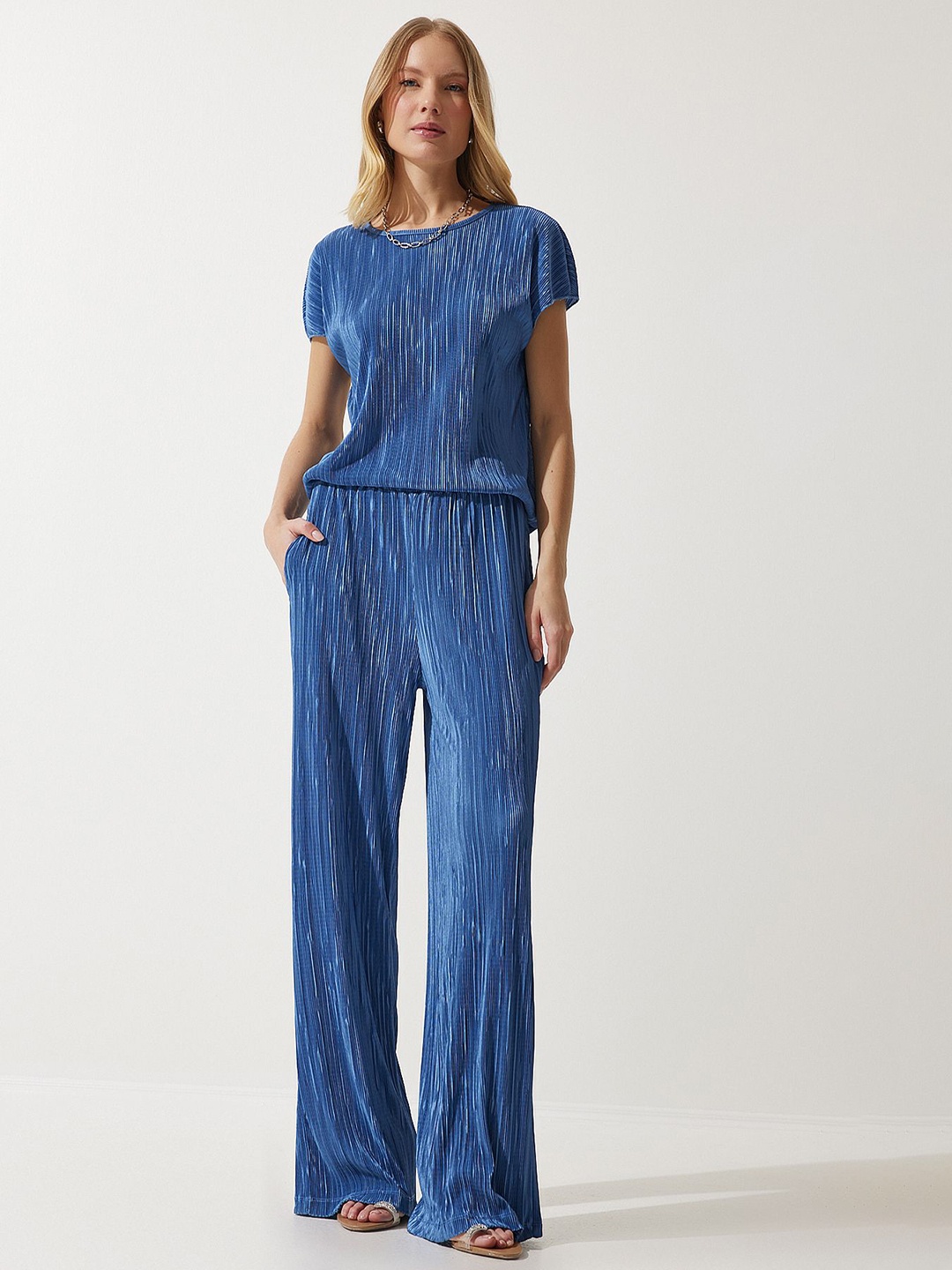 

Happiness istanbul Striped Round Neck Top With Trousers Co-Ords, Navy blue