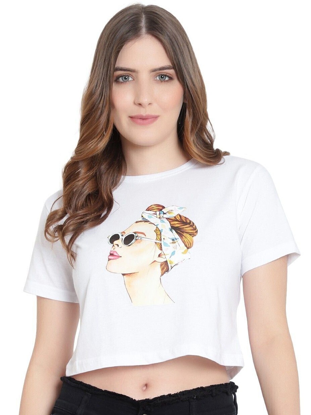 

DEEPMAYRA COLLECTION Women Graphic Printed Cotton Boxy Crop Top, White