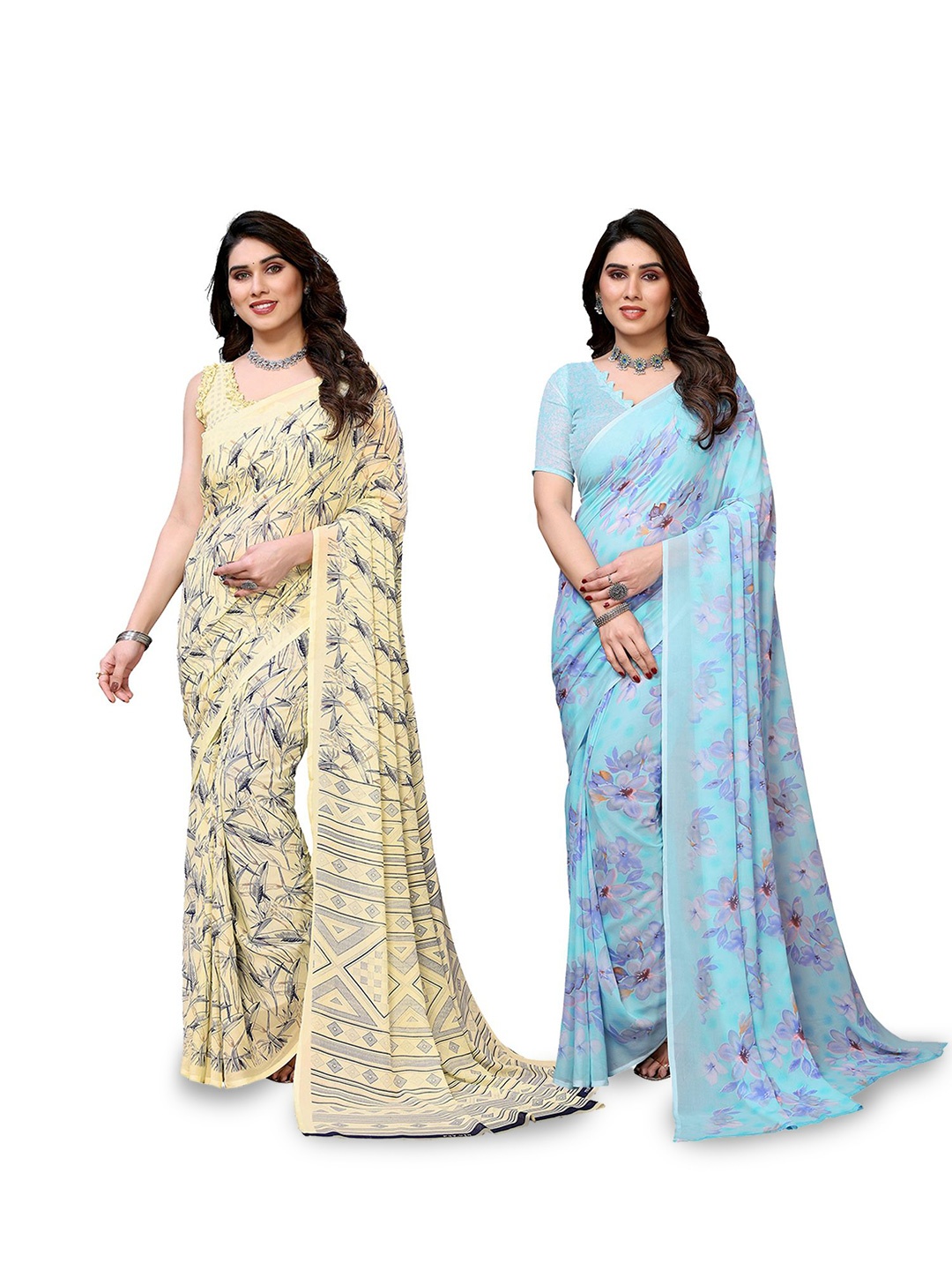 

Moda Rapido Floral Poly Georgette Saree, Blue